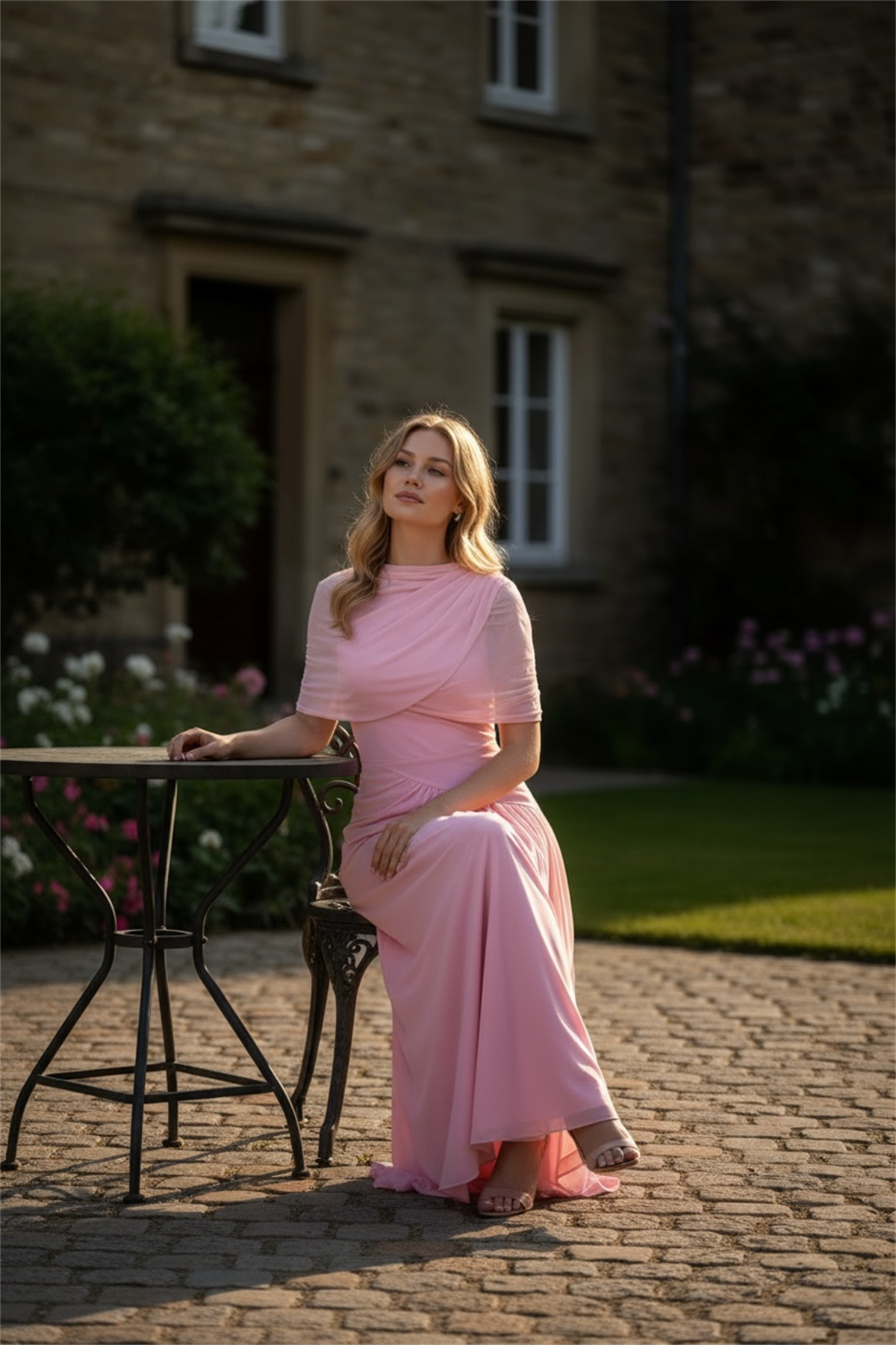 Drapeli Plise Formlu Asimetrik Tül  Elbise - Pembe