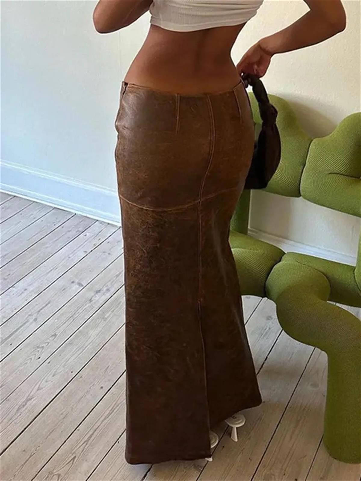 Eskitilmiş Görüntülü Suni Deri Etek