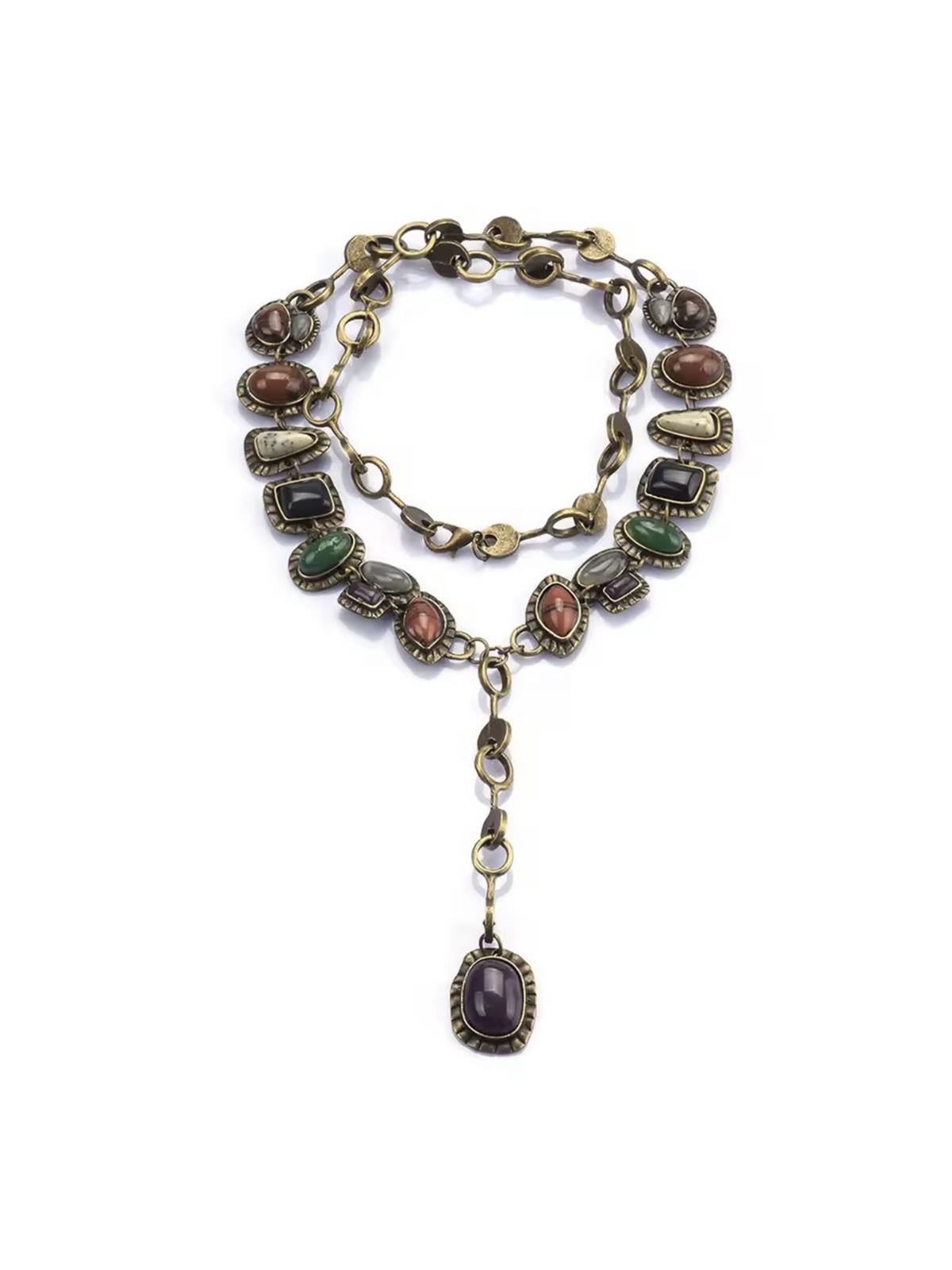 Etnik Doğal Taş Detaylı Uzun Kolye