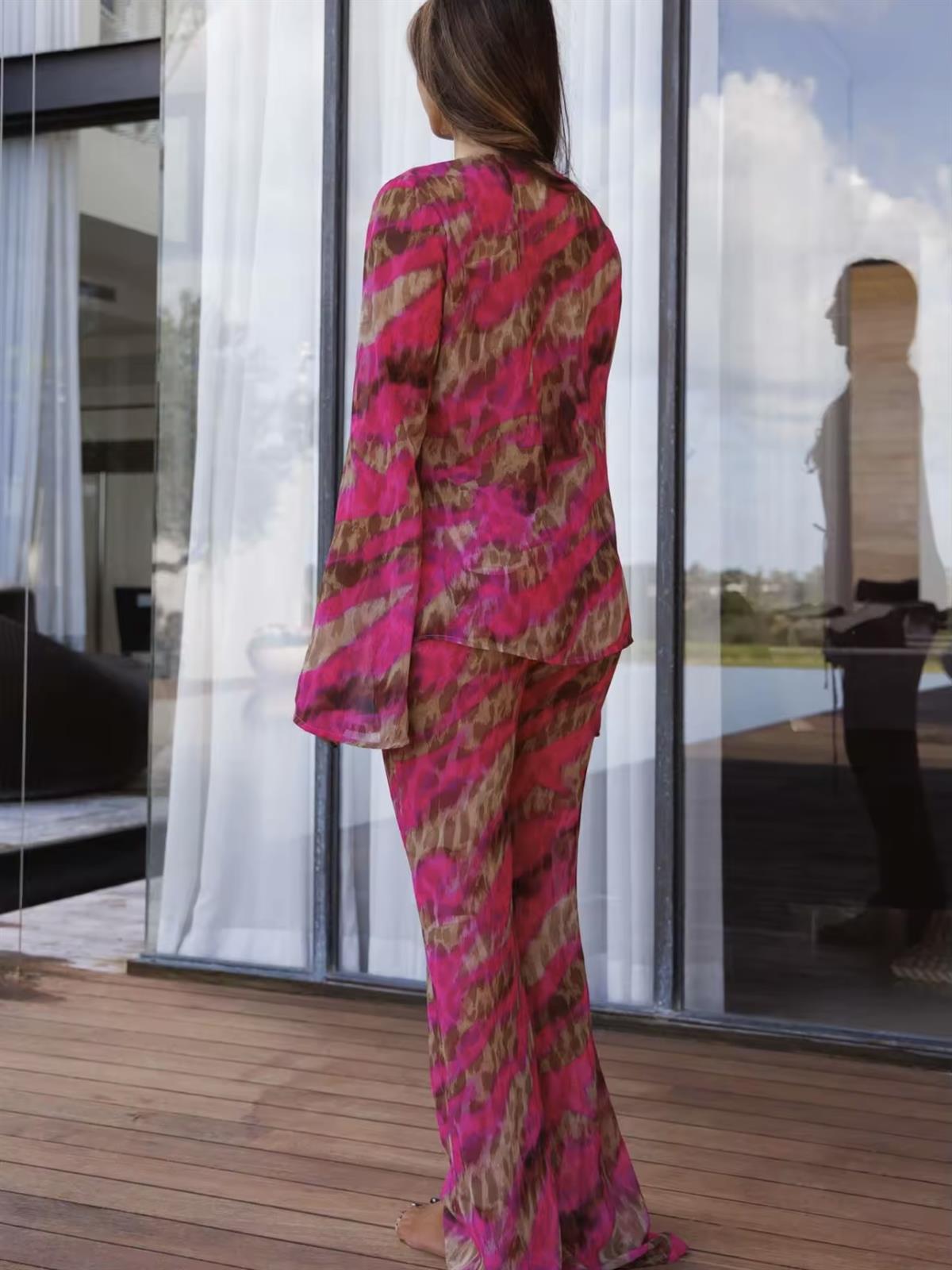 Fuşya Leopar Desenli 4Lü Plaj Takımı