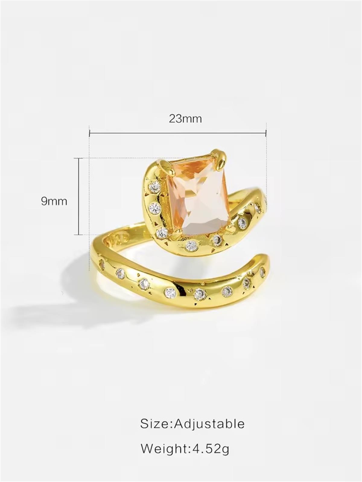 Gold Taş Ayarlanabilir Yüzük / 925 Ayar Gümüş 