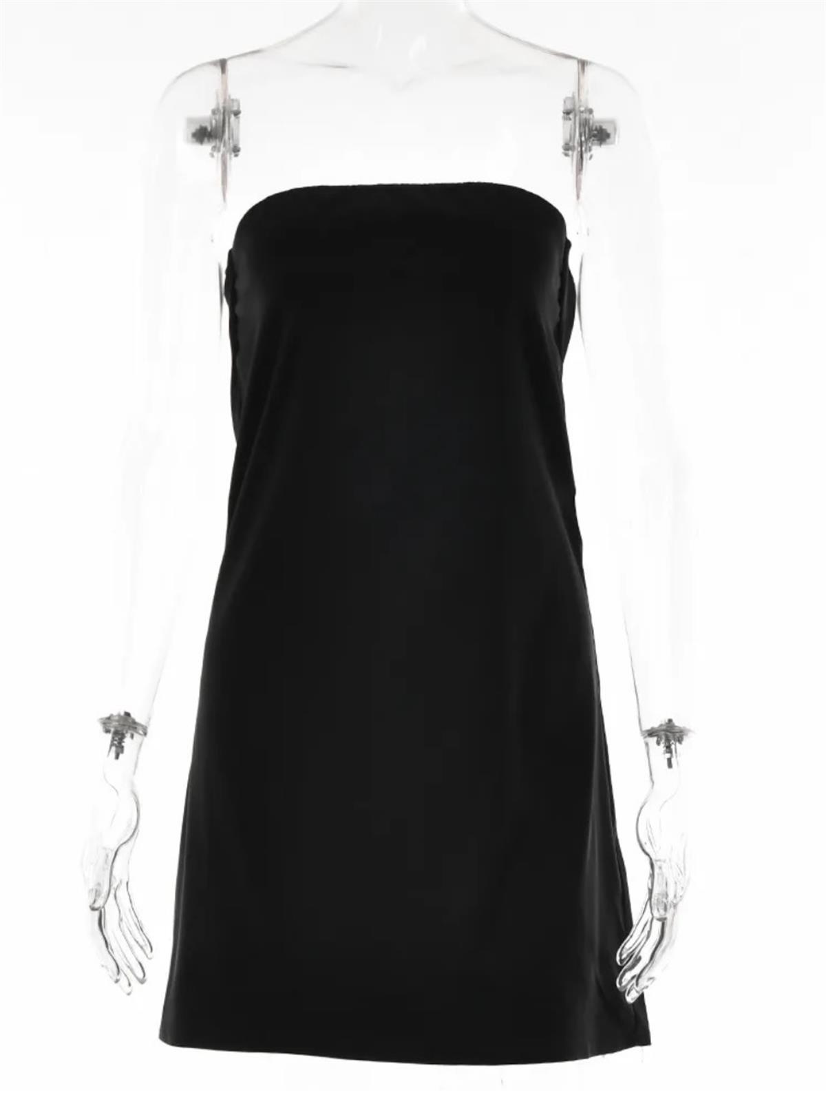 Hazel Sırt Dekolteli Mini Siyah Saten Elbise 