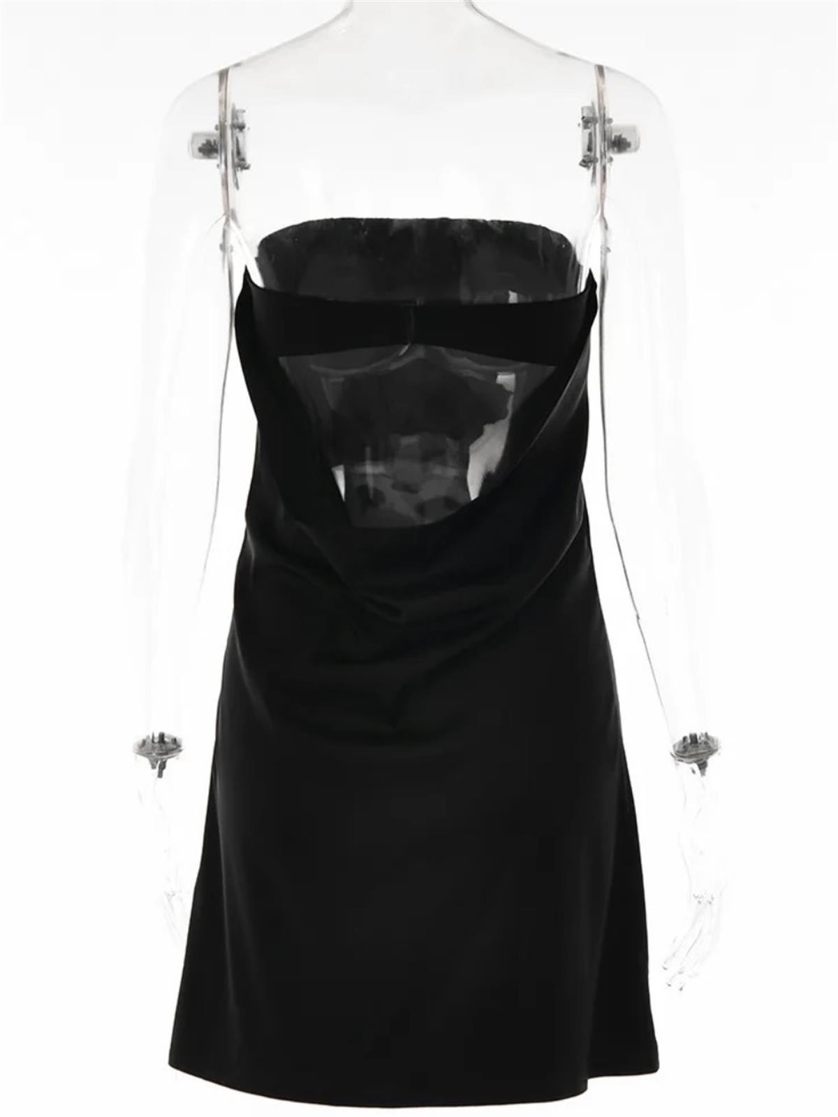 Hazel Sırt Dekolteli Mini Siyah Saten Elbise 