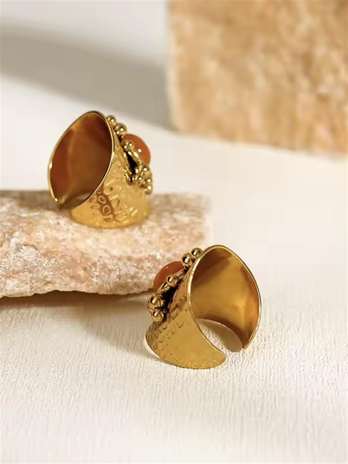 Jade Turuncu Taş Detaylı Etnik Yüzük