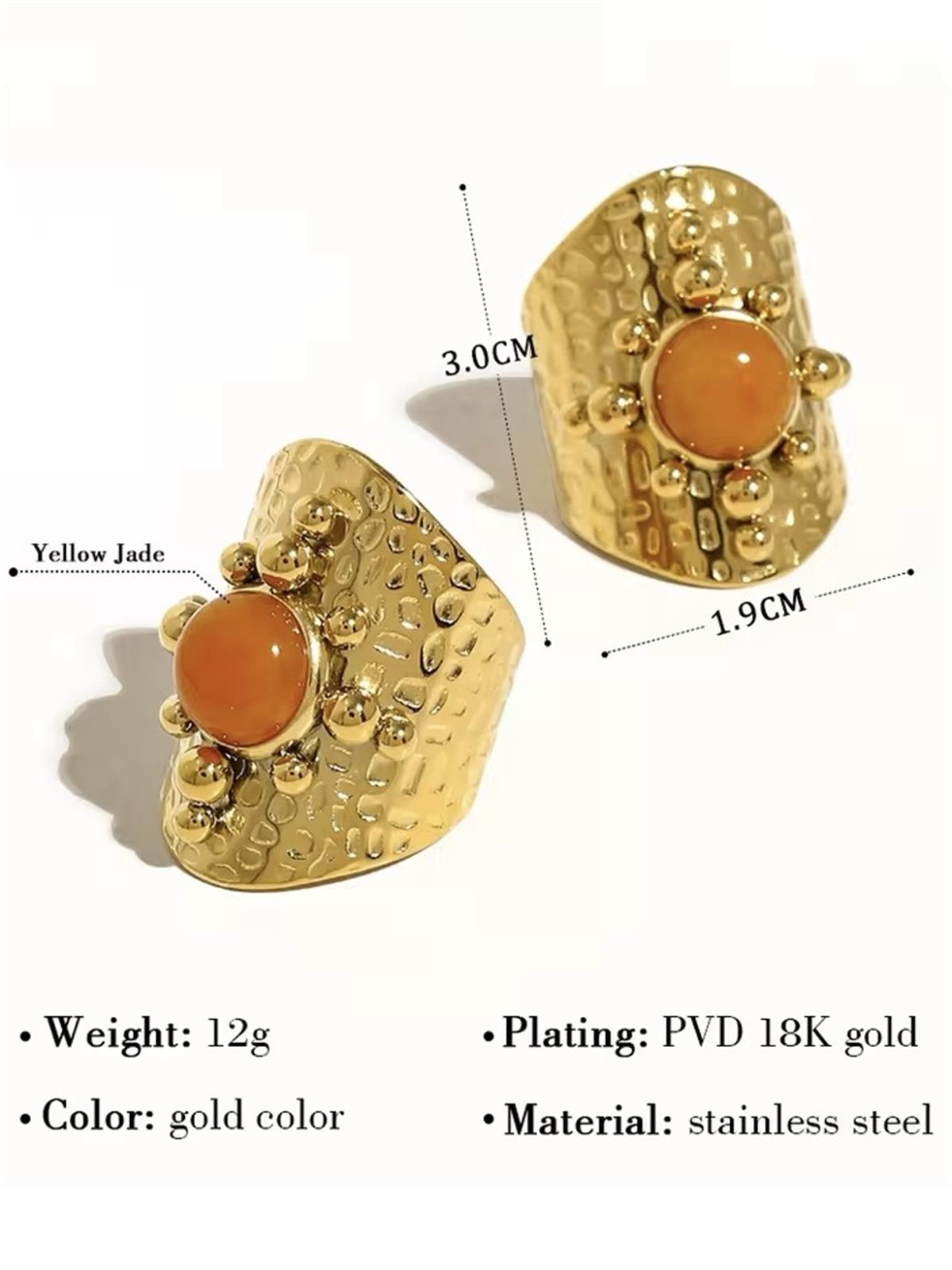 Jade Turuncu Taş Detaylı Etnik Yüzük