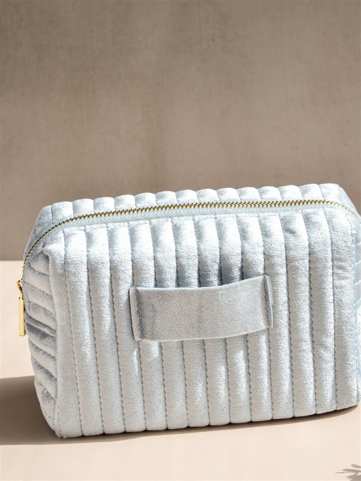 Kadife Büyük Boy Mavi Makyaj Çantası