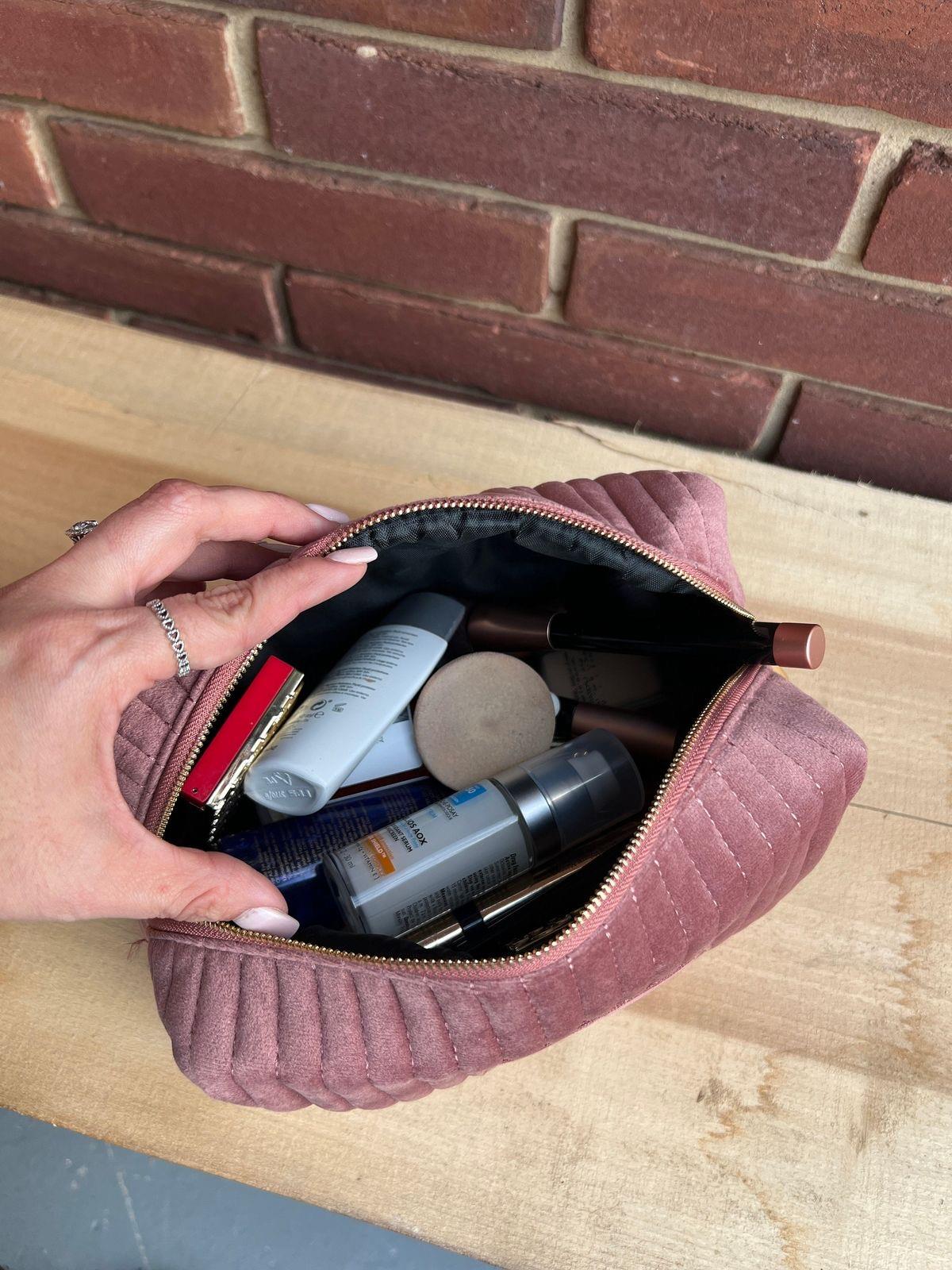 Kadife Büyük Boy Pembe Makyaj Çantası