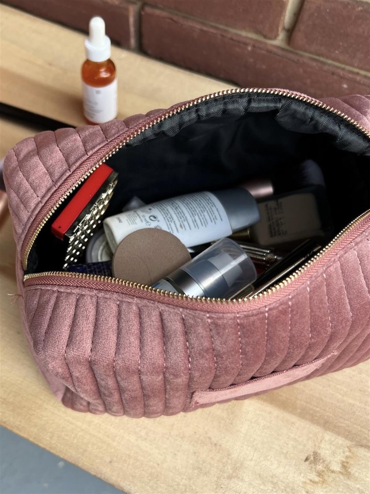 Kadife Büyük Boy Pembe Makyaj Çantası