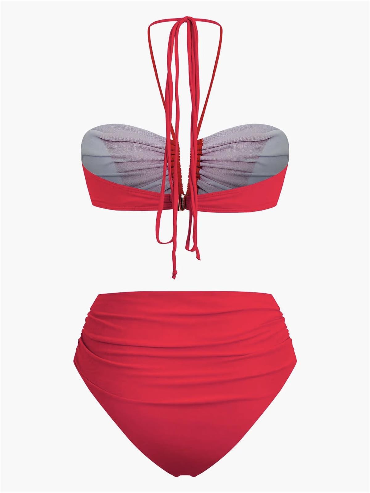 Rosa Yüksel Bel Kırmızı Bikini Takımı