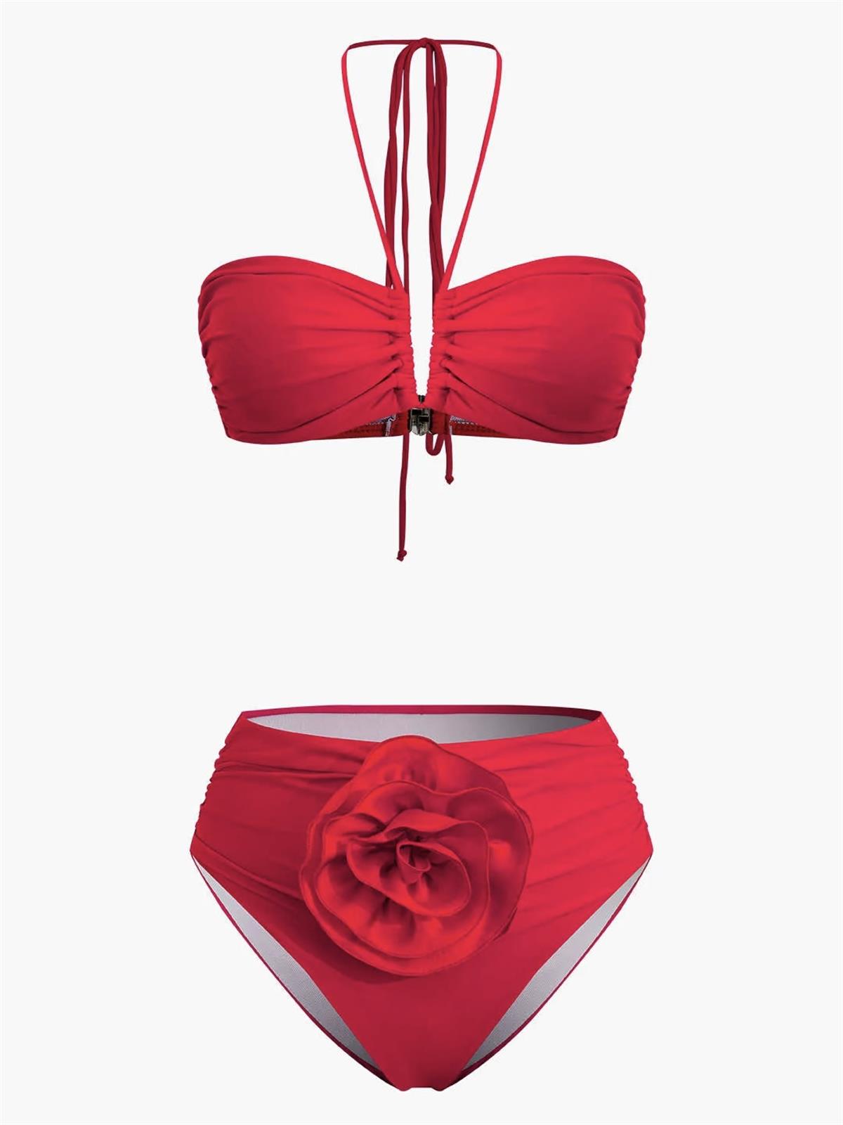 Rosa Yüksel Bel Kırmızı Bikini Takımı