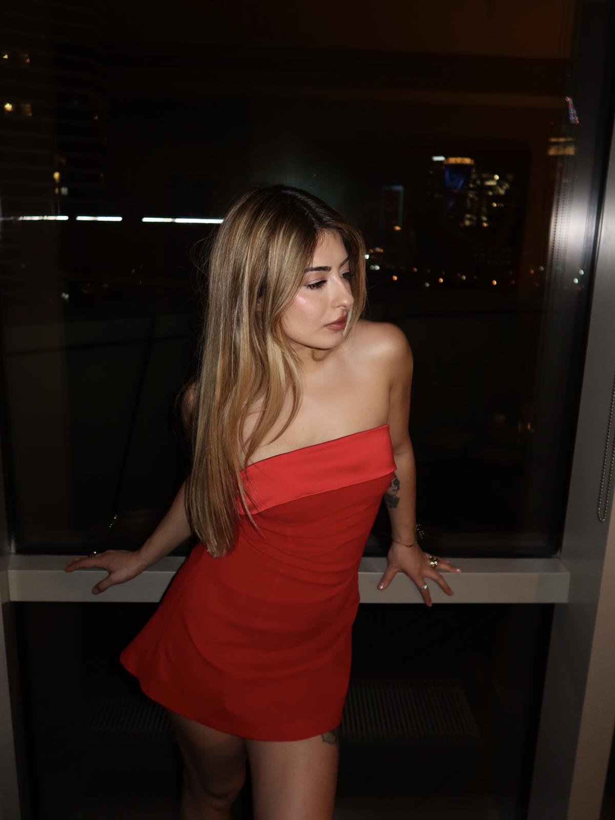 Kırmızı Kadife Mini Elbise