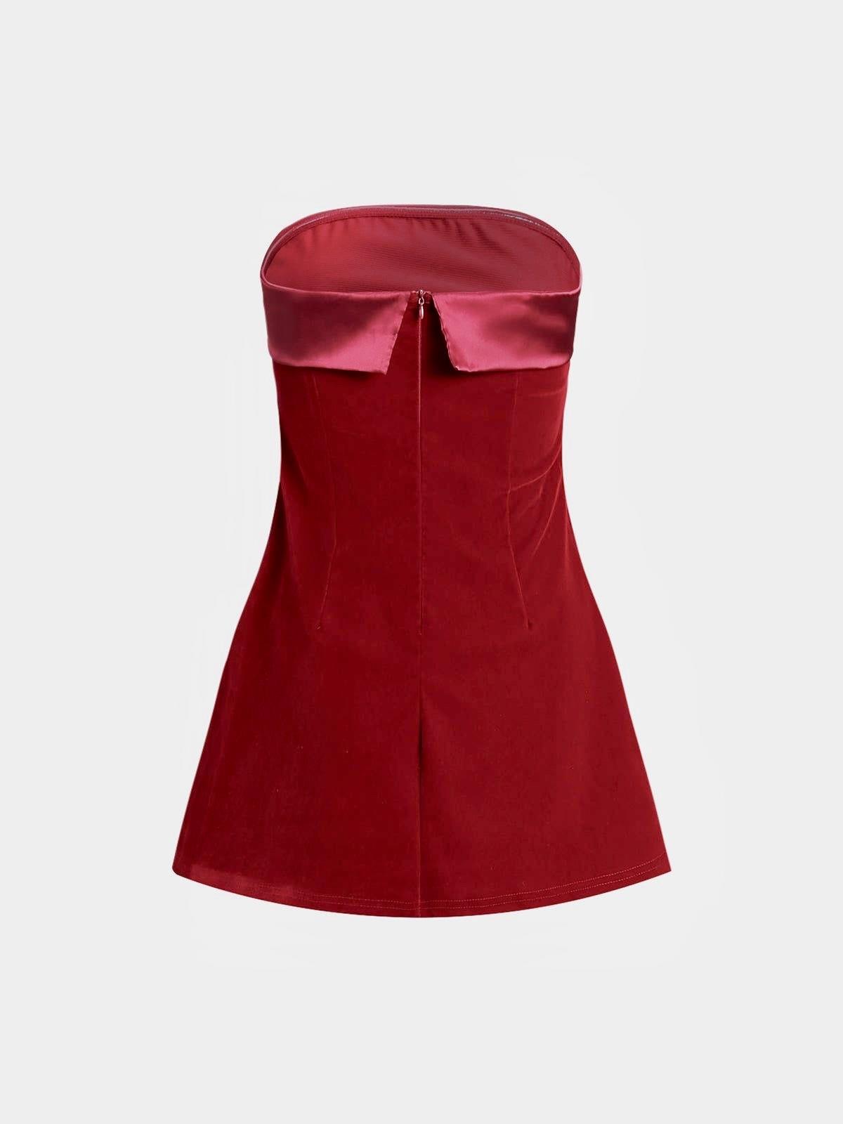 Kırmızı Kadife Mini Elbise