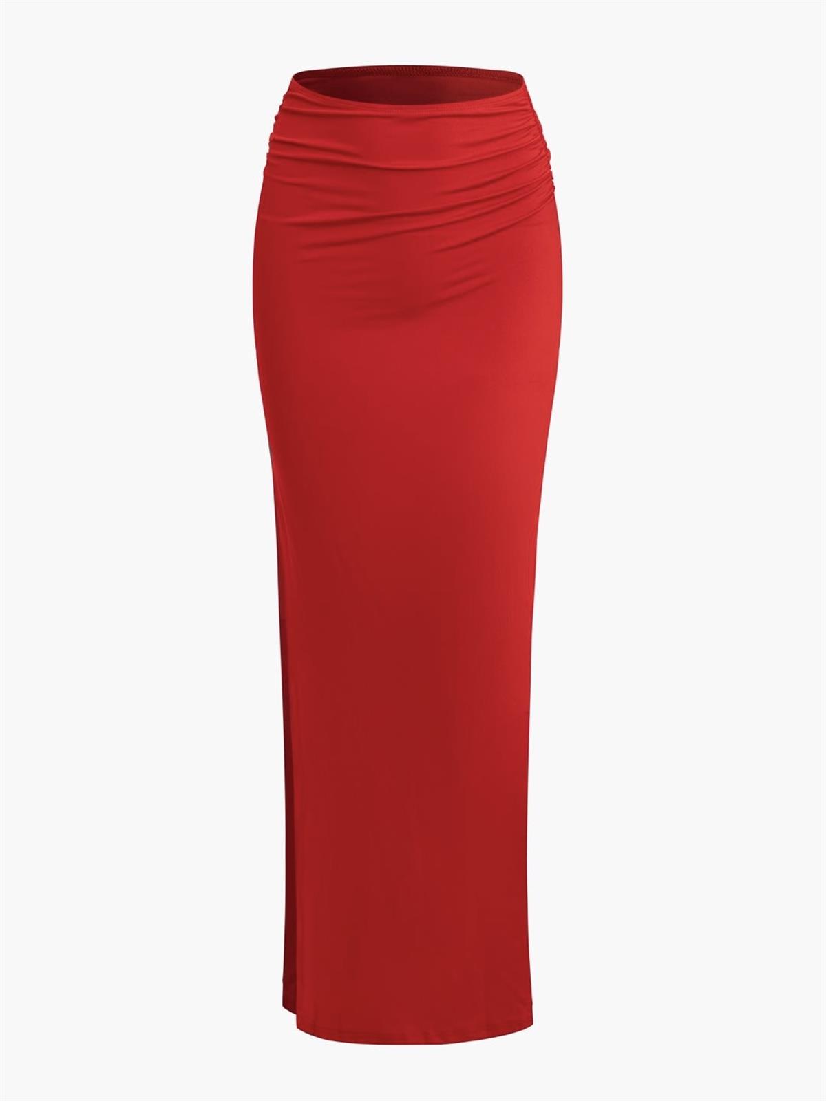 Kırmızı Omuz Detaylı İki Parçalı Elbise