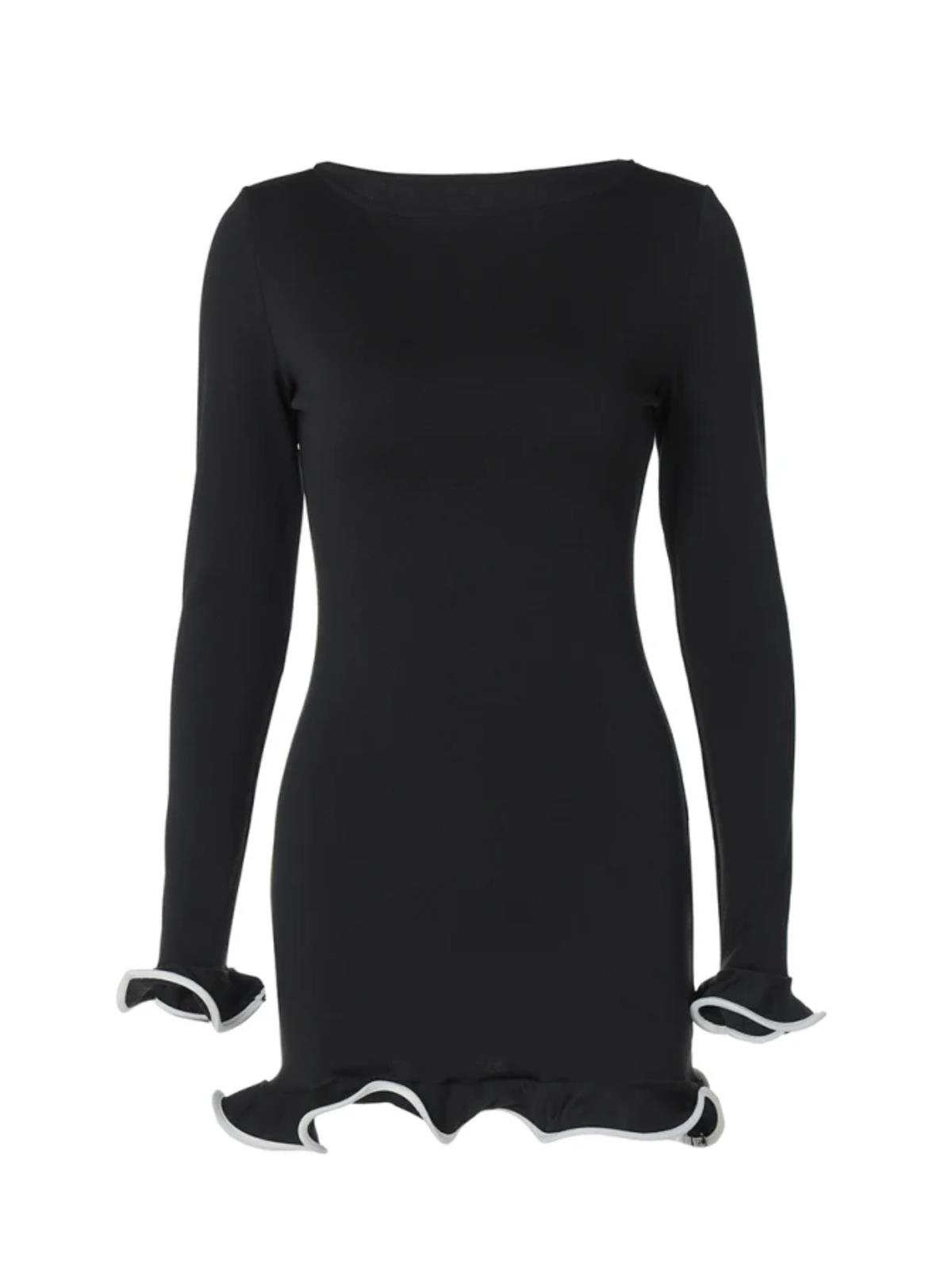 Kıvrımlı Kenar Detaylı Mini Siyah Elbise