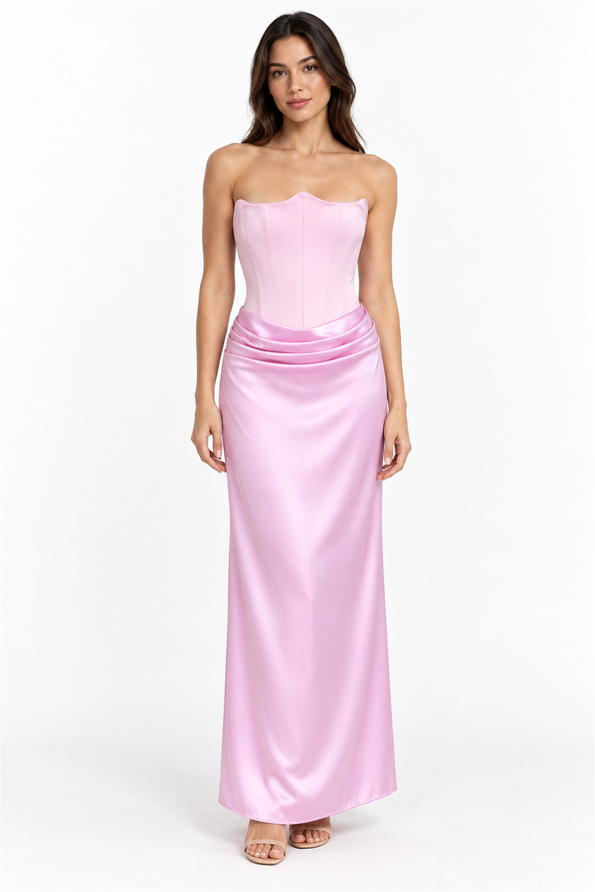 Korse Form Drapeli Pembe Elbise