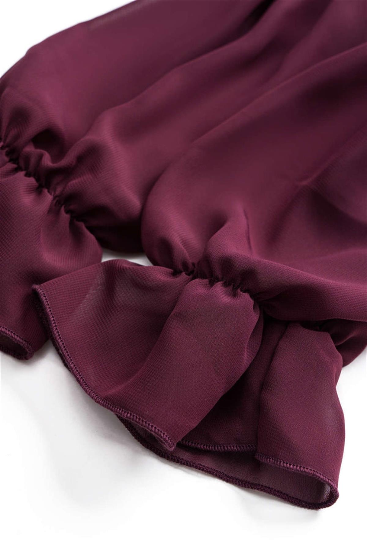 Korse Formlu Şifon Kol Detaylı Bordo Bluz