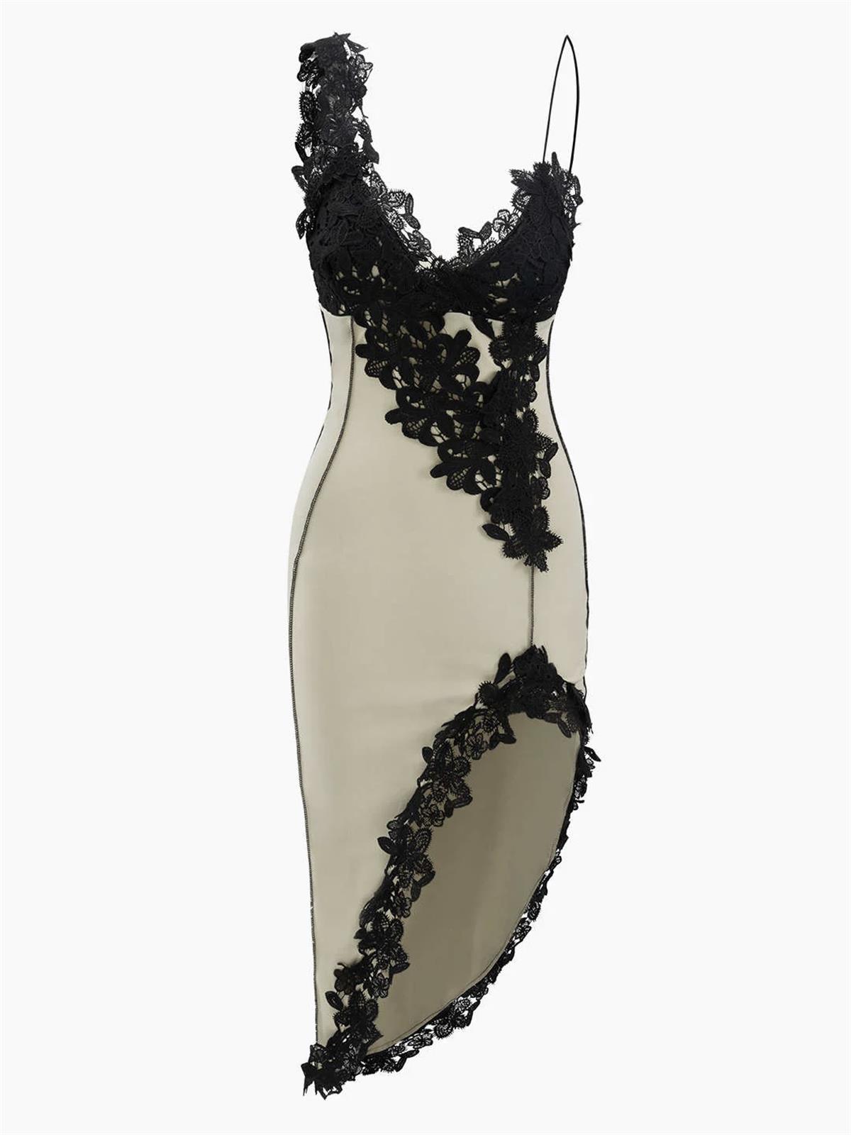 Dantel Detaylı Asimetrik Elbise