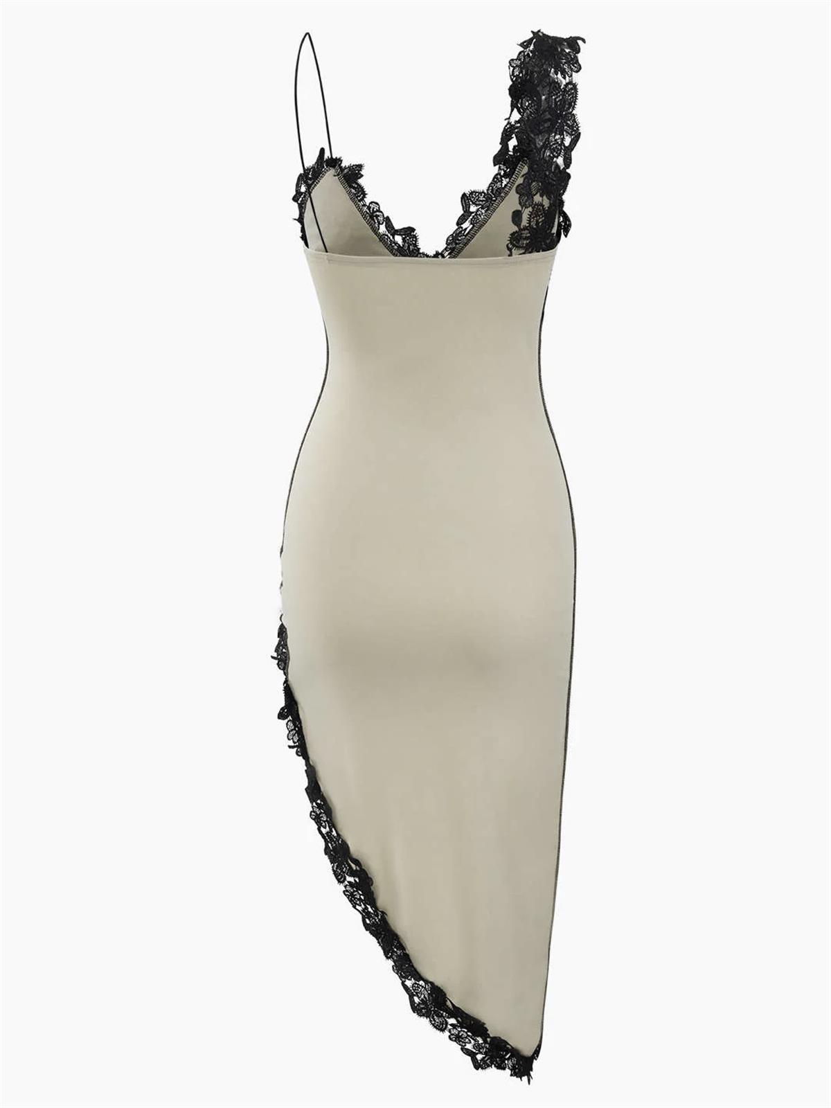 Dantel Detaylı Asimetrik Elbise