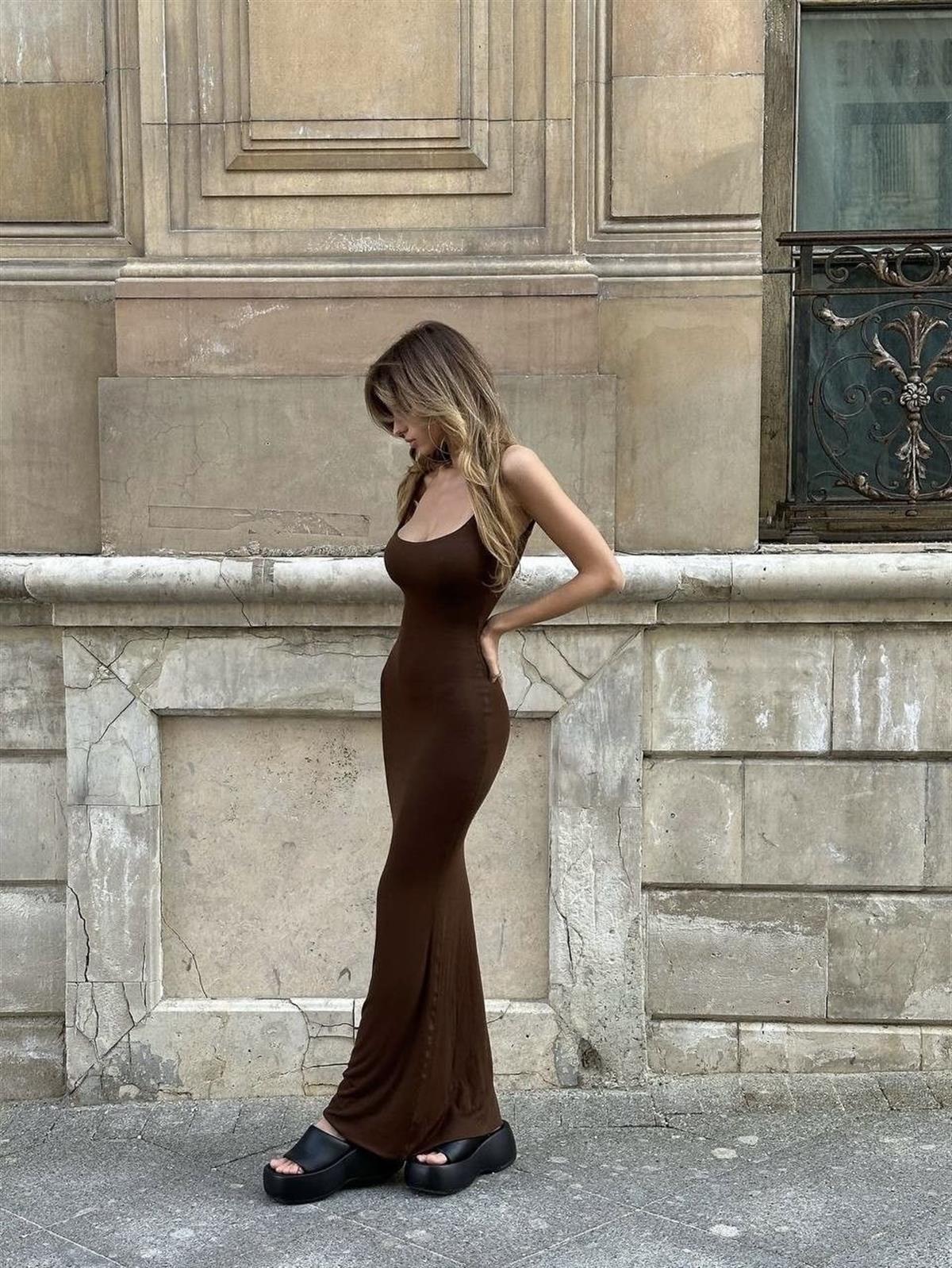 Mata Askılı Uzun Elbise