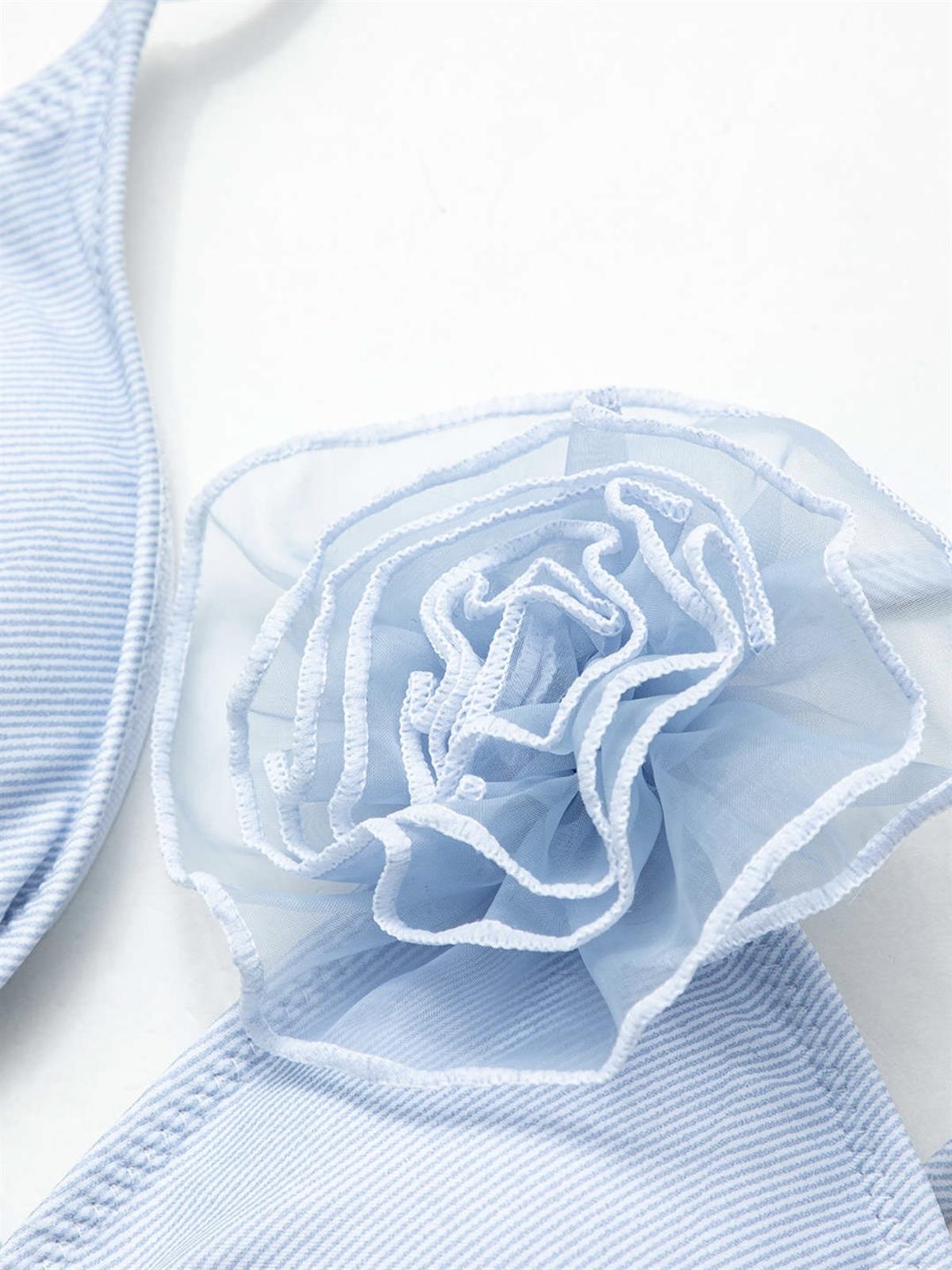 Mavi Gül Detaylı Bikini Takımı