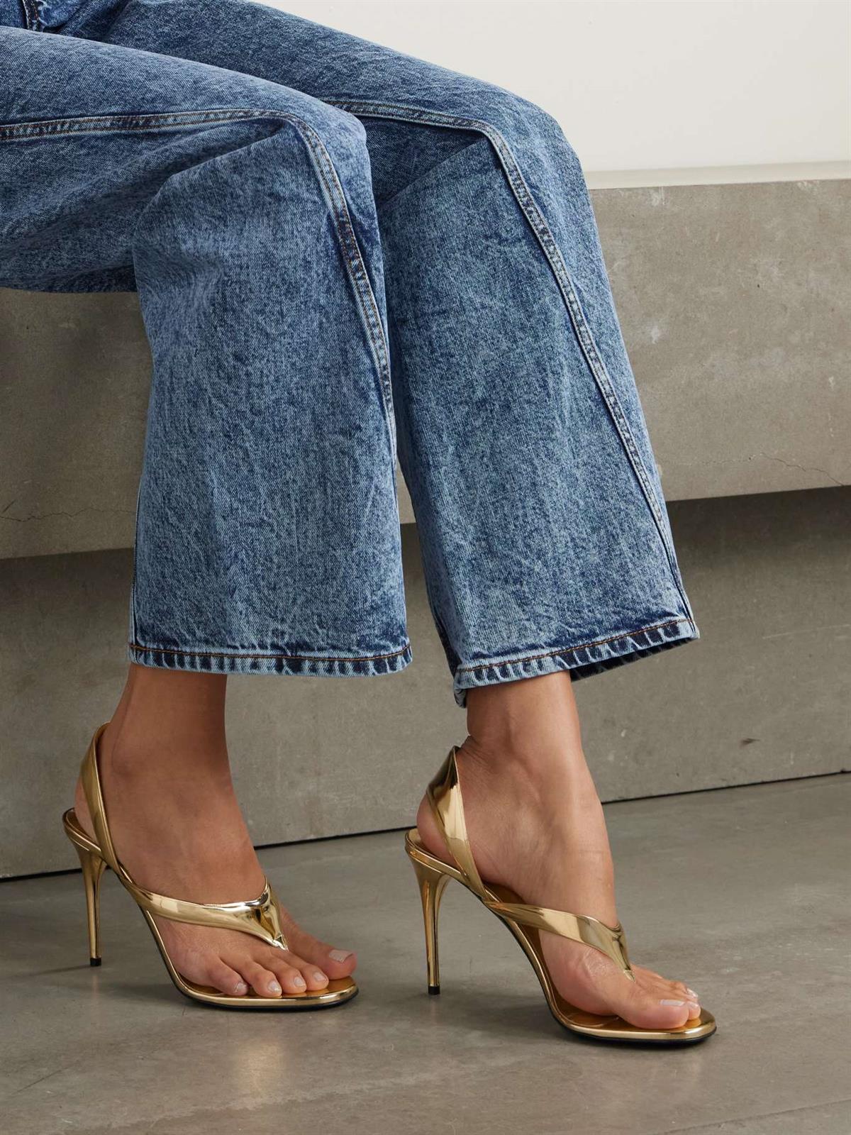 Metalik İnce Bantlı Topuklu Ayakkabı - Gold