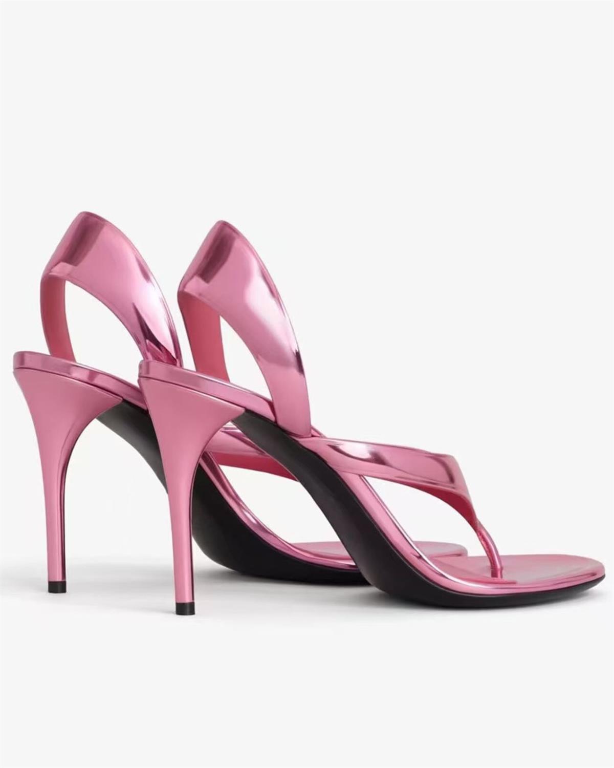 Metalik İnce Bantlı Topuklu Ayakkabı - Pembe
