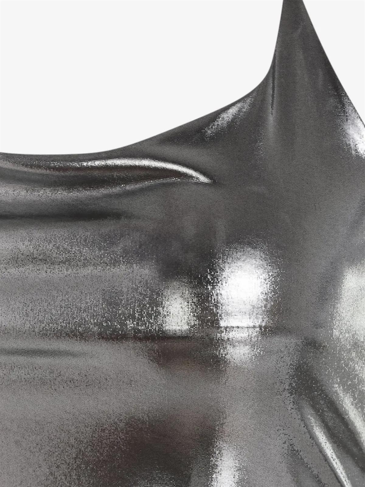 Metalik Sılver Asimetrik Bluz