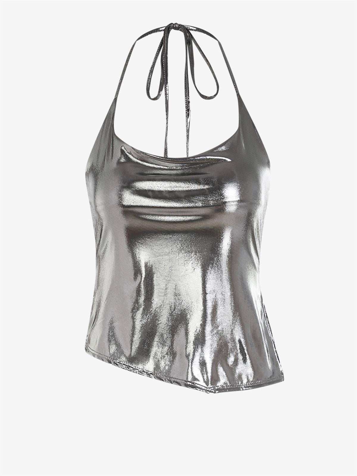 Metalik Sılver Asimetrik Bluz