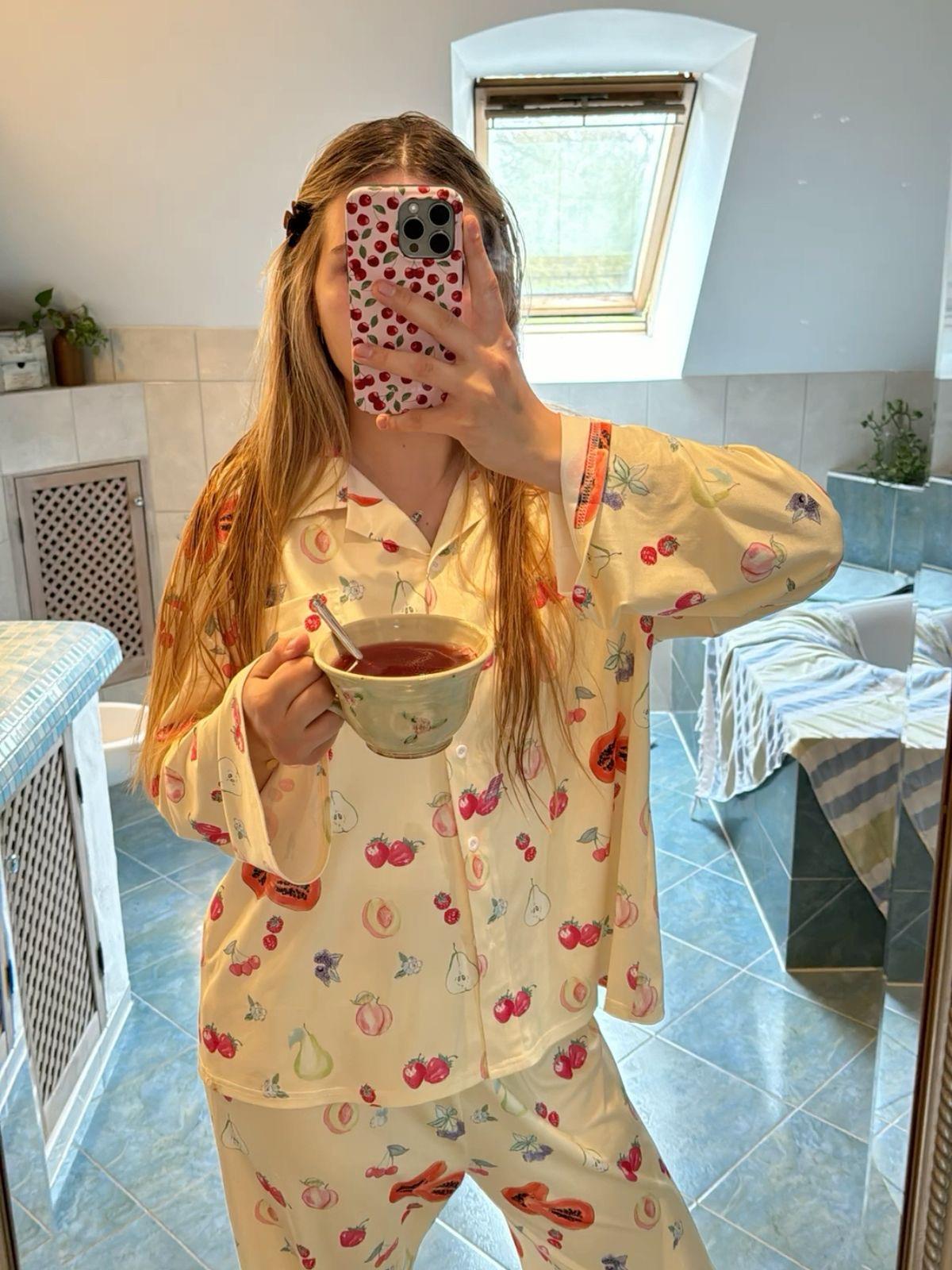 Meyve Desenli Uzun Kollu Pijama Takımı