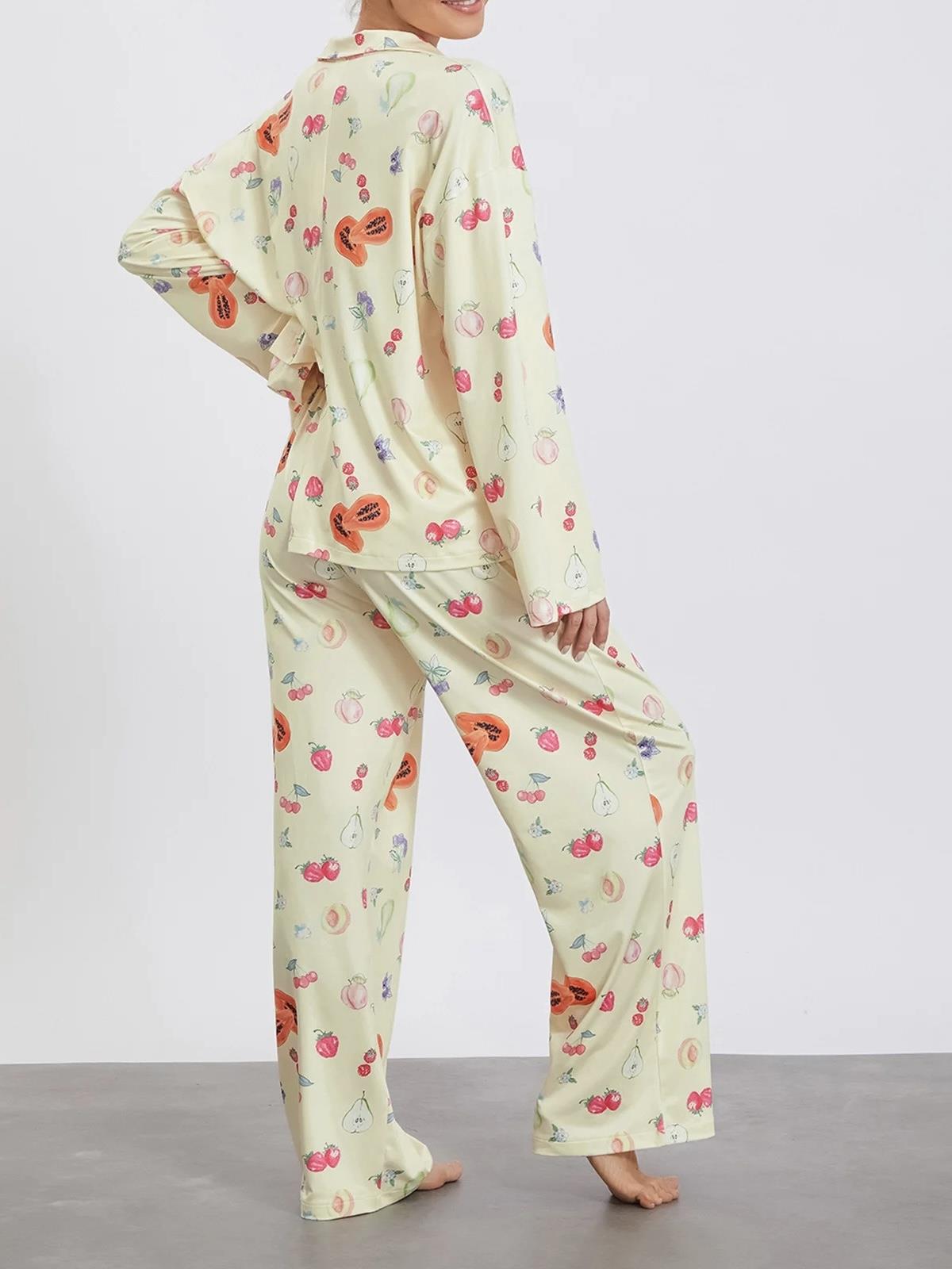 Meyve Desenli Uzun Kollu Pijama Takımı