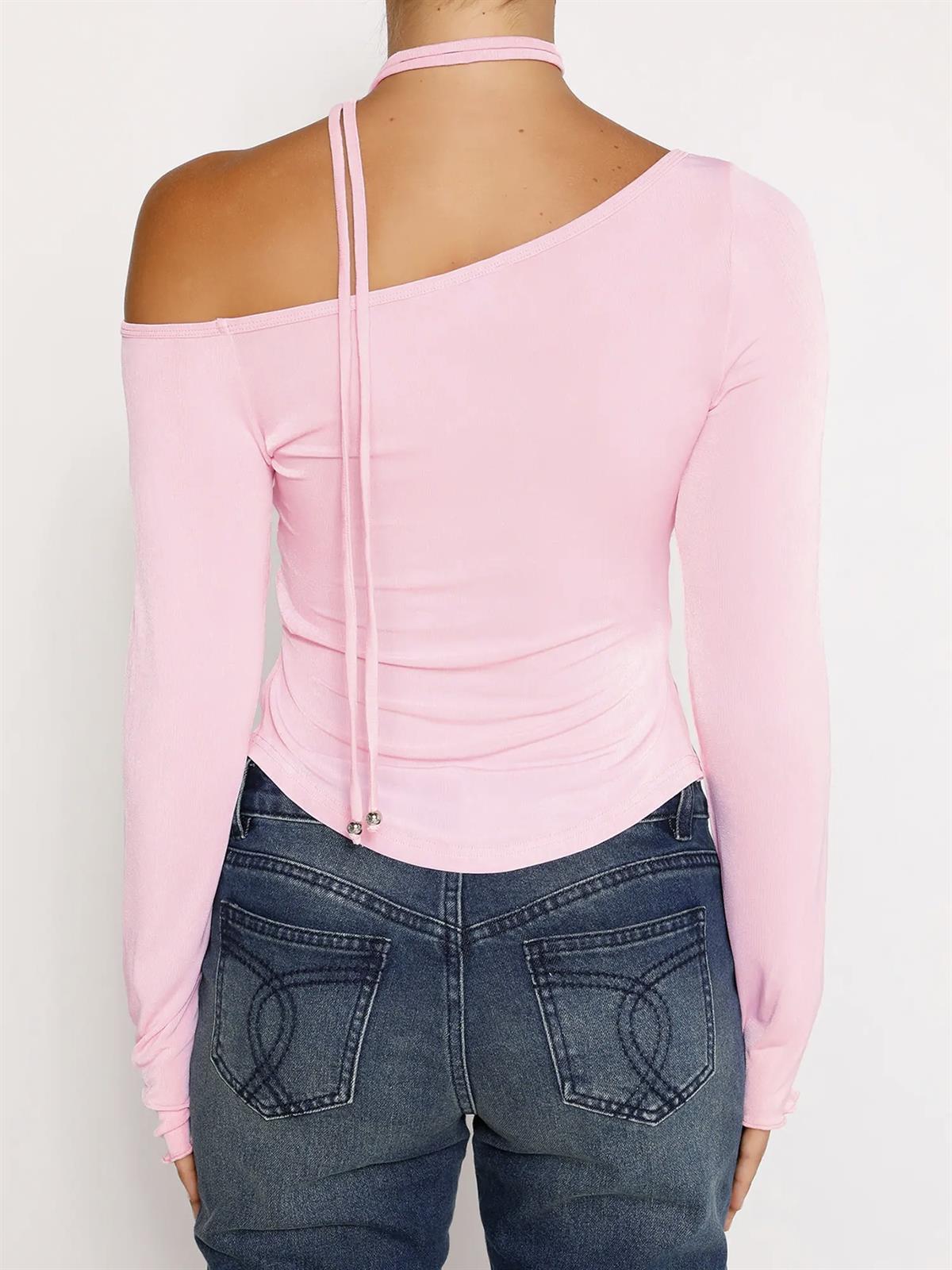 Naıva Asimetrik Pembe Bluz