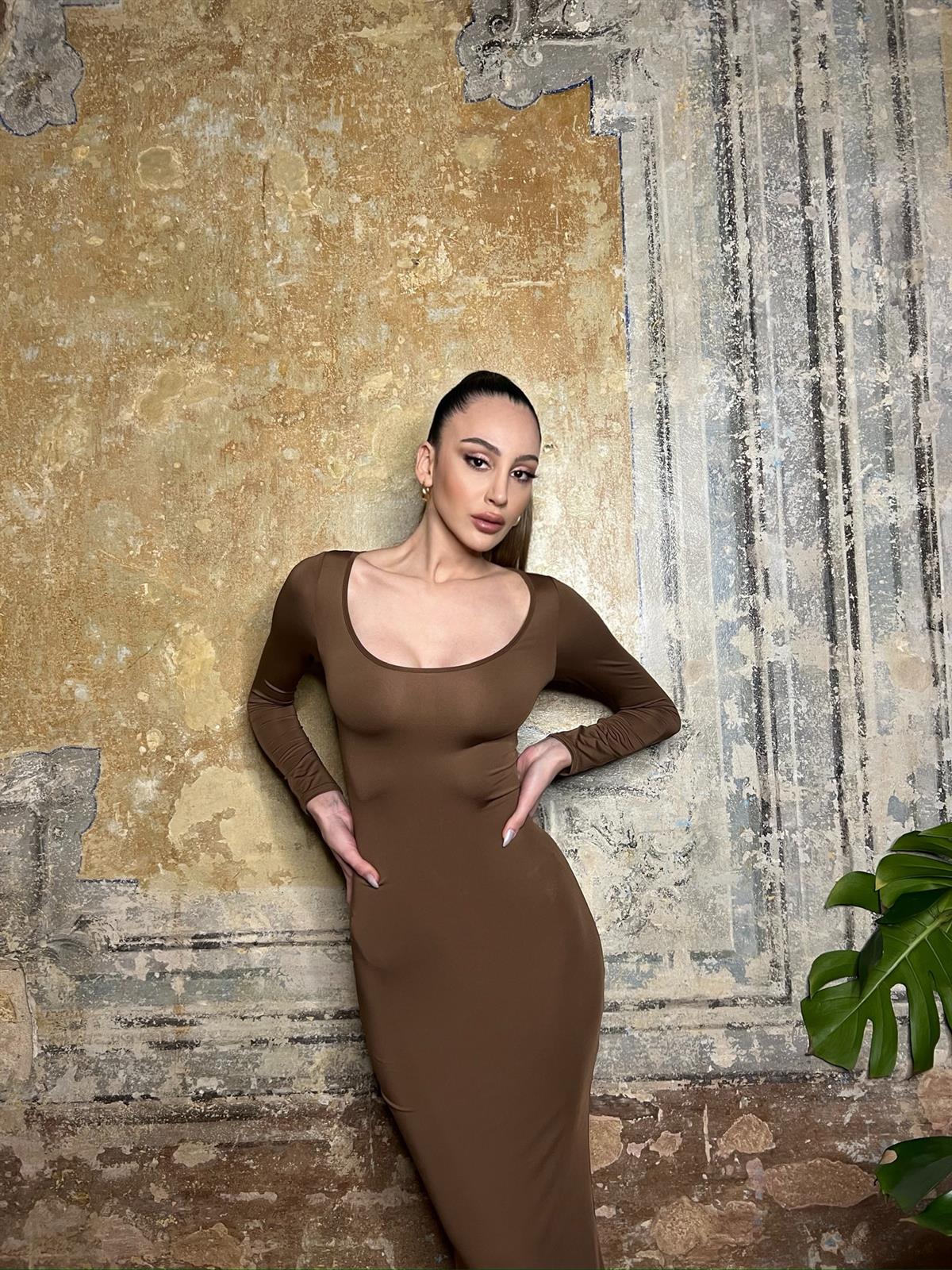 Pare Uzun Kollu Elbise