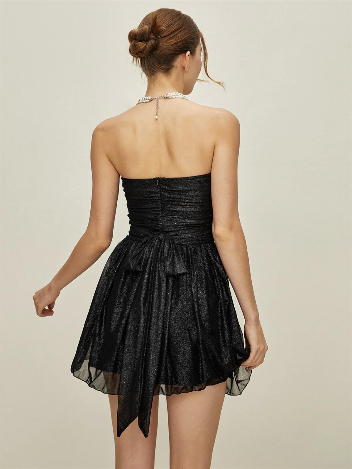 Parıltılı Straplez Mini Elbise