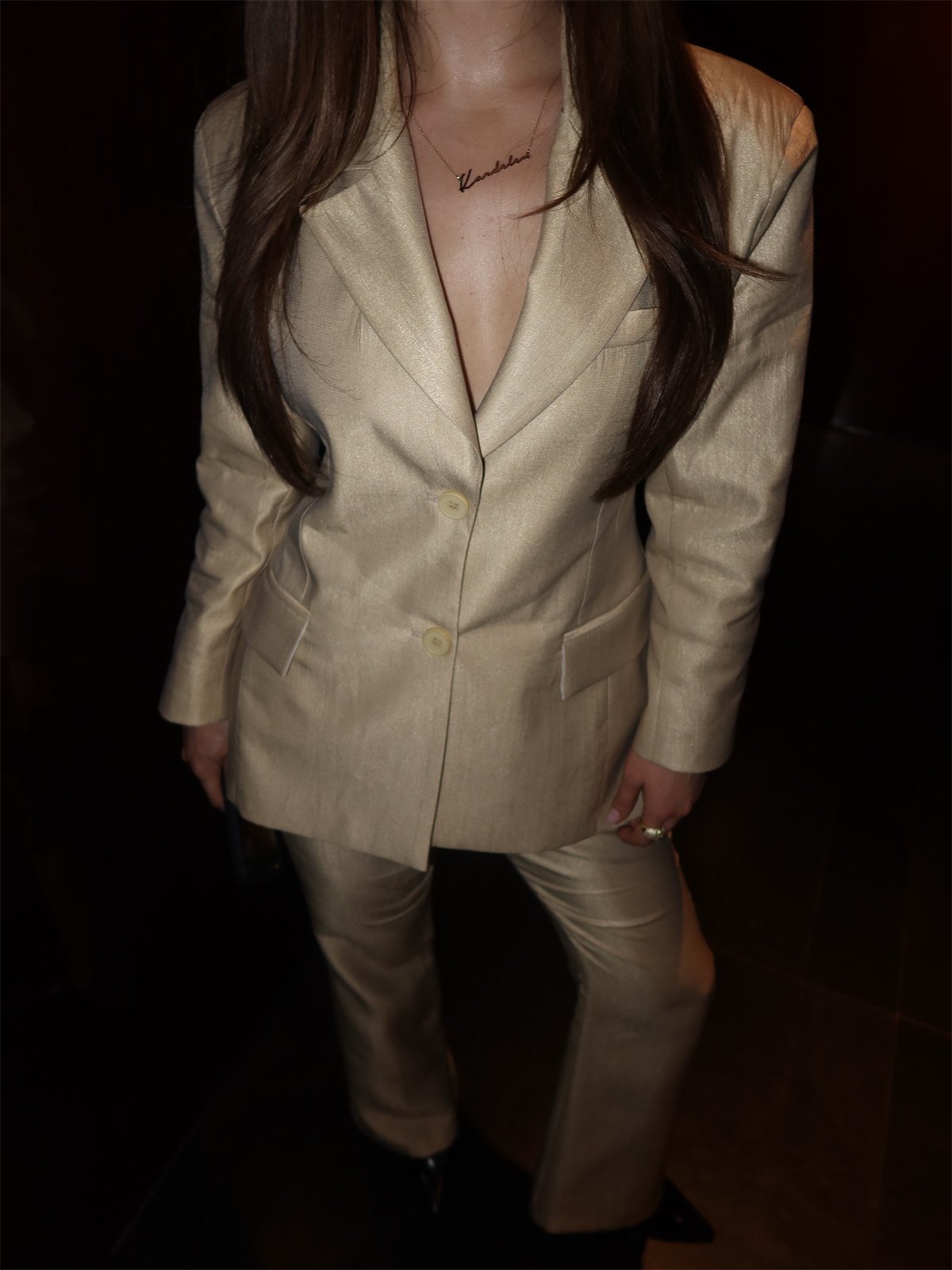 Parlak Dokulu Blazer & Pantolon Takım