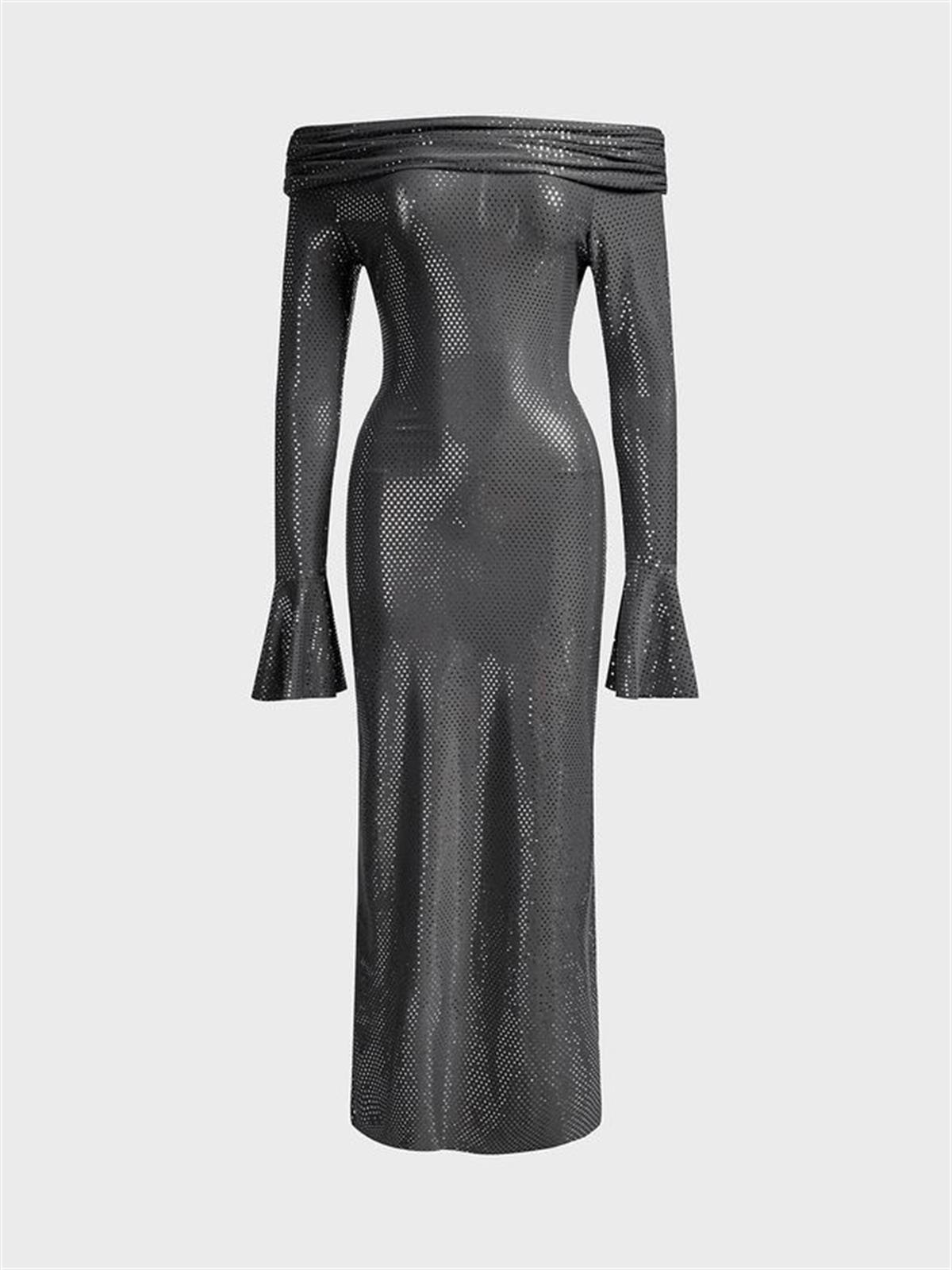 Parlak Omuz Dekolteli Elbise