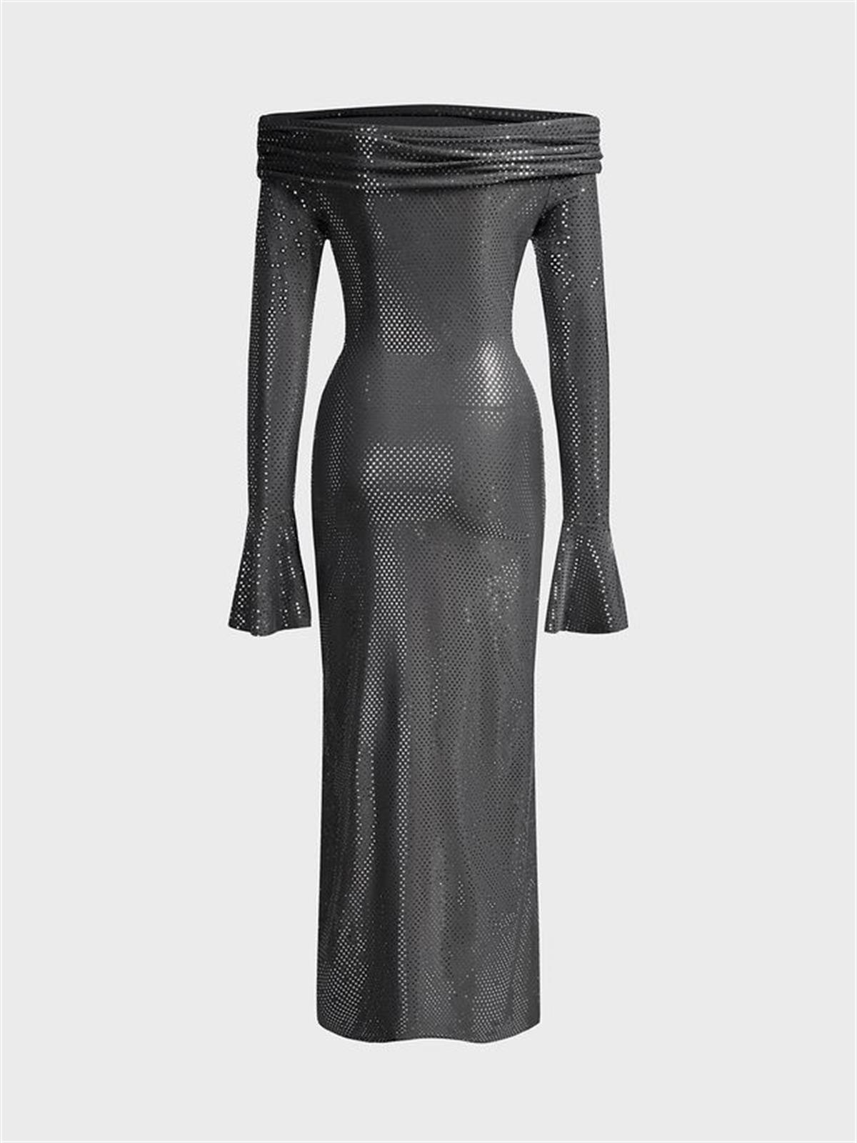 Parlak Omuz Dekolteli Elbise