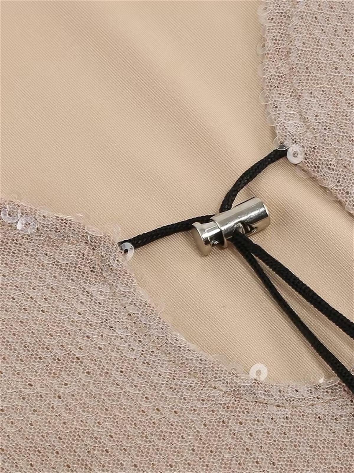 Payetli V Yaka Mini Elbise