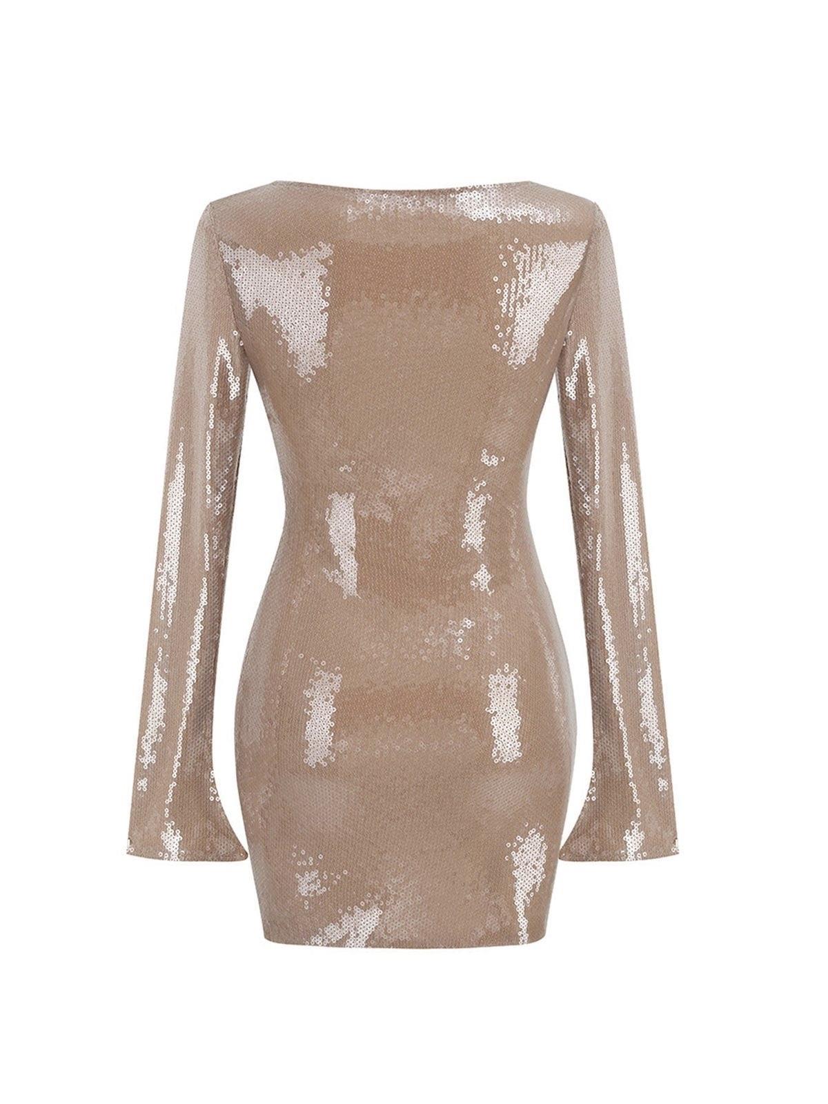 Payetli V Yaka Mini Elbise
