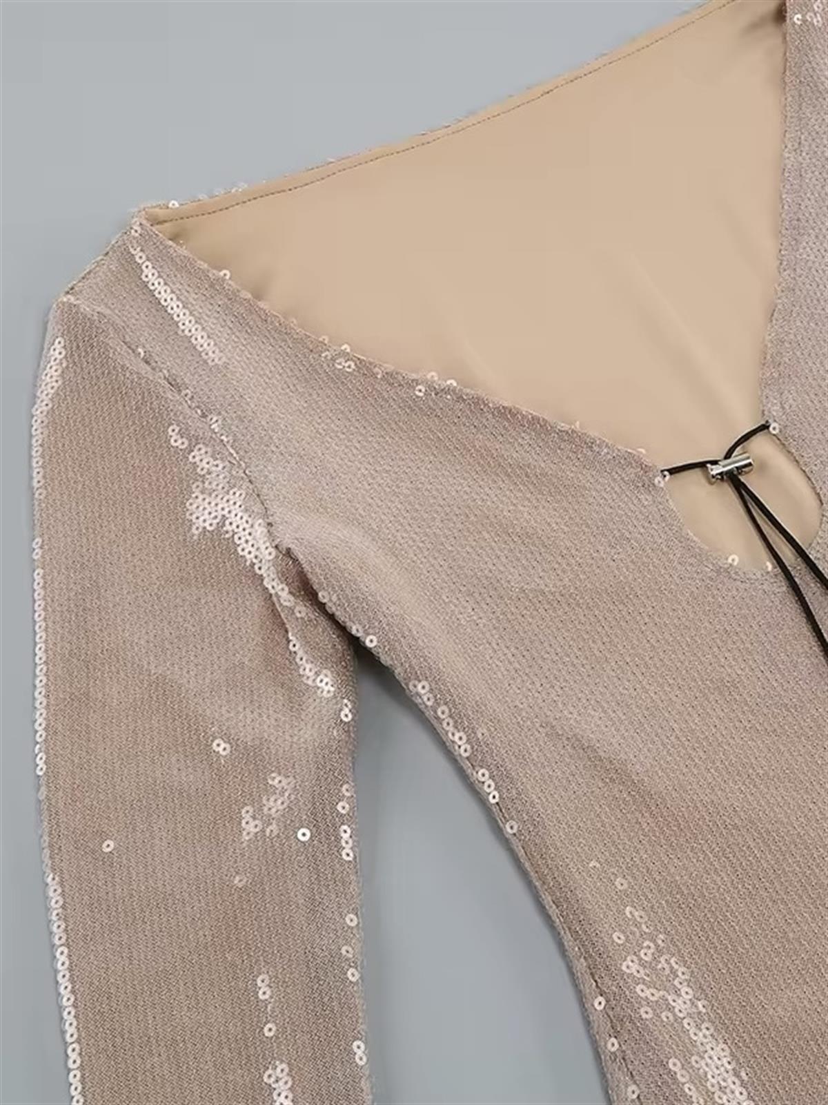 Payetli V Yaka Mini Elbise