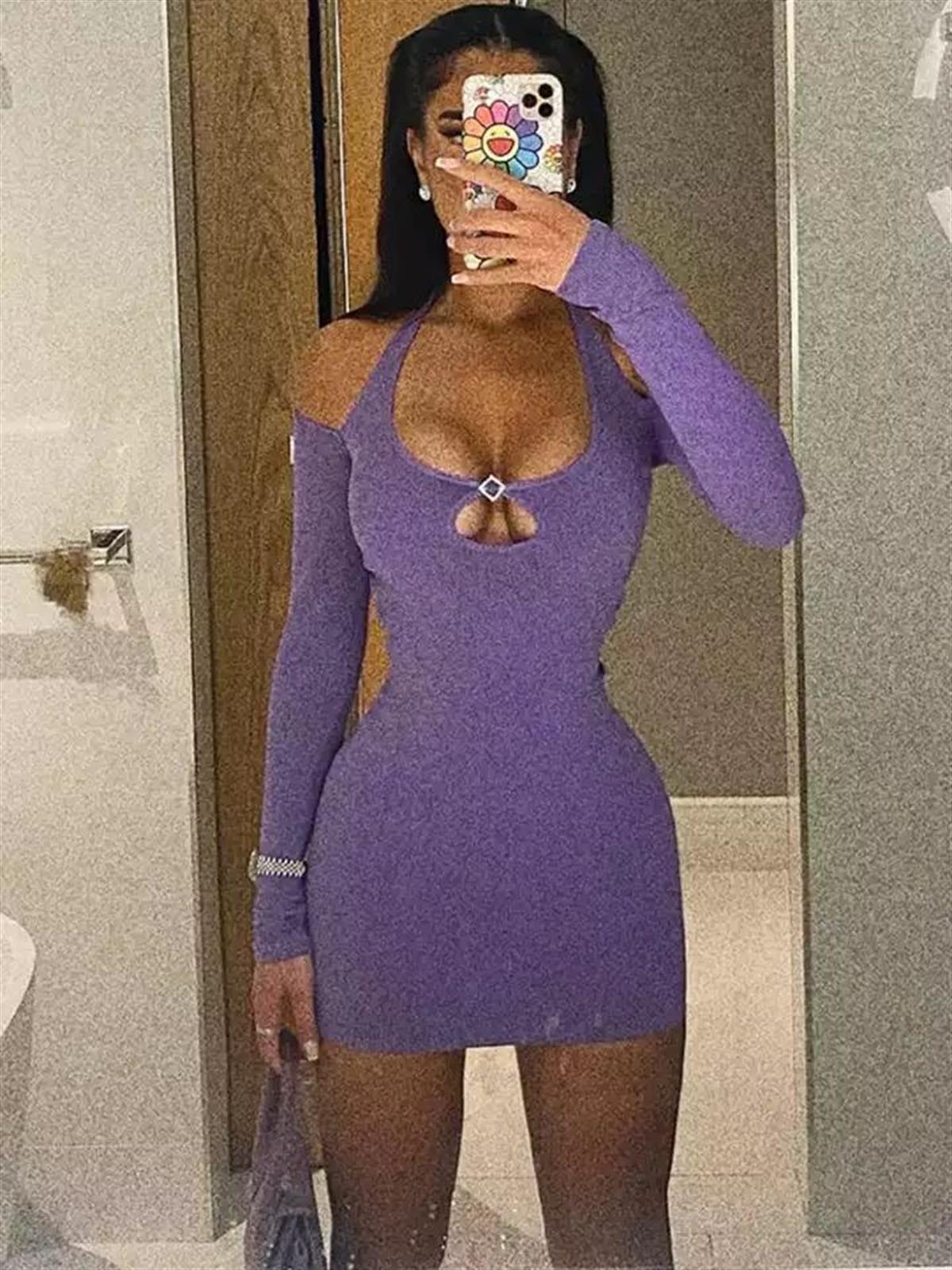 Pencere Detaylı Mini Elbise