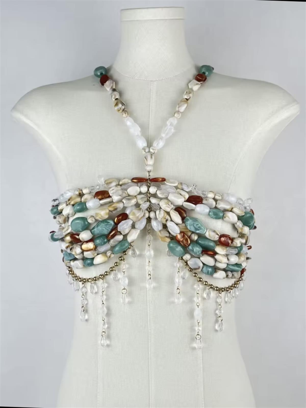 Renkli Boncuk İşlemeli Büstiyer