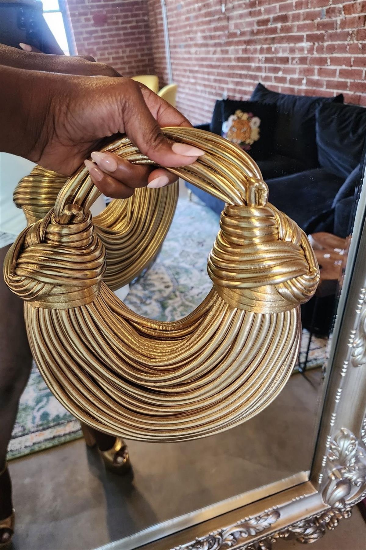 Sarmal Dokulu Gold El Çantası