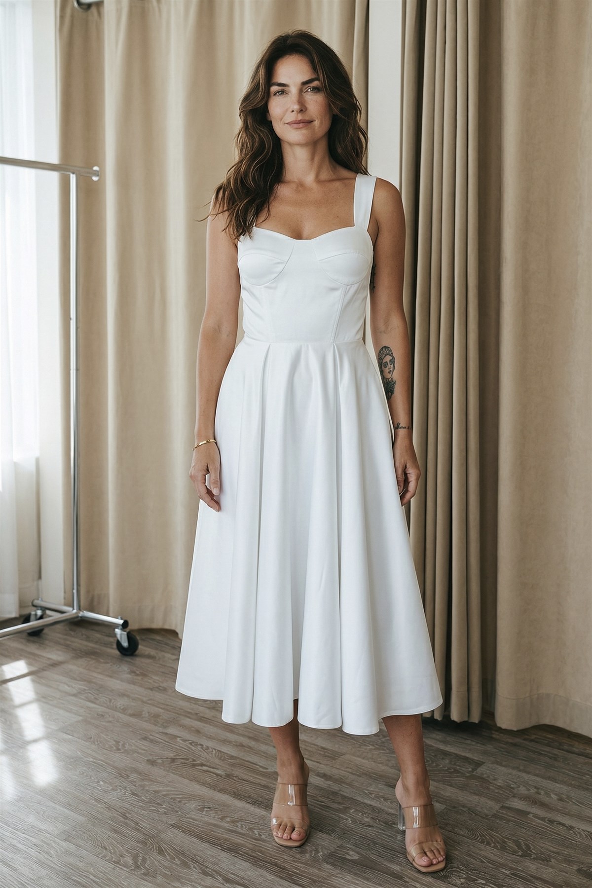 Saten Beyaz Midi Elbise - Nikah & After Party 