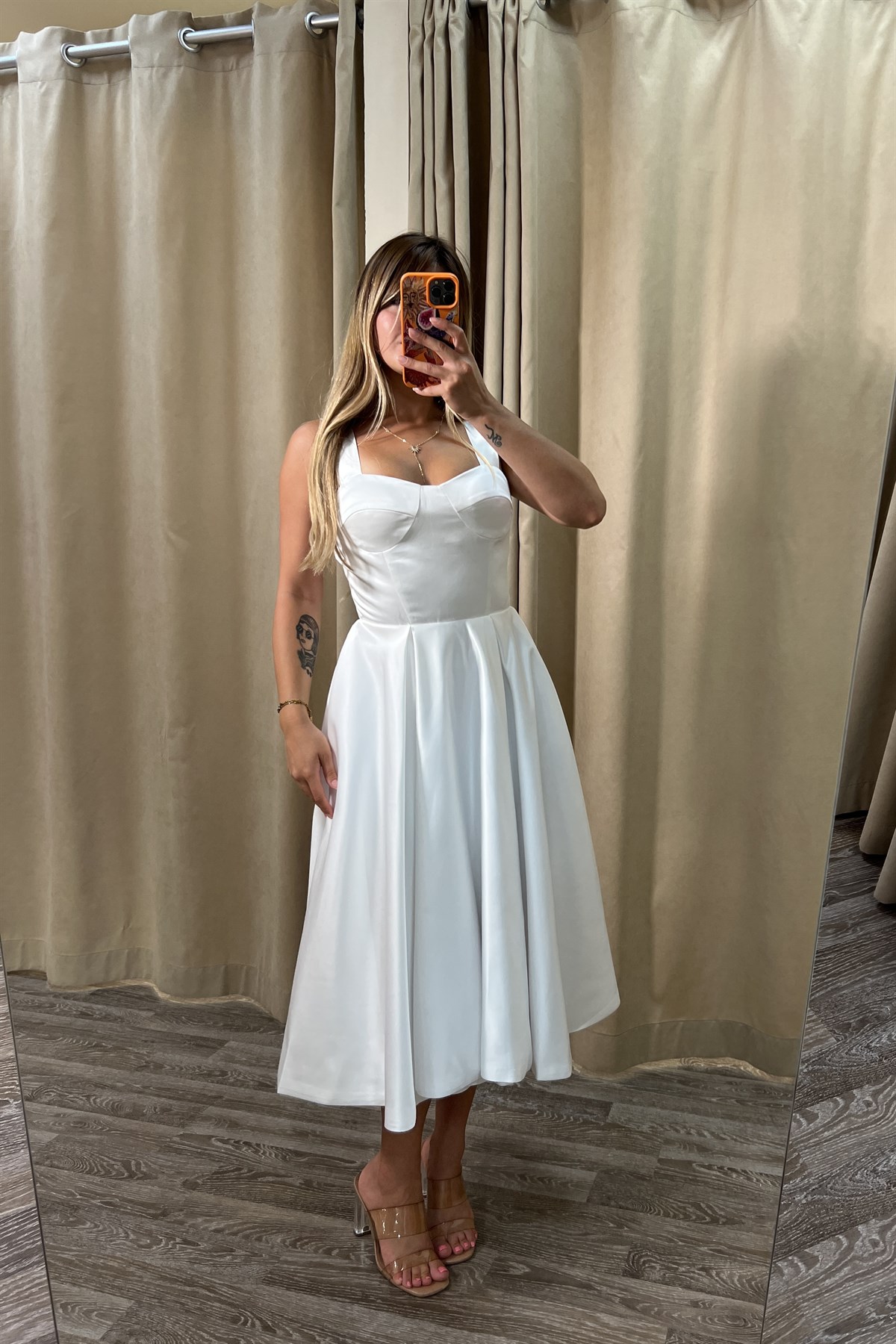 Saten Beyaz Midi Elbise - Nikah & After Party 