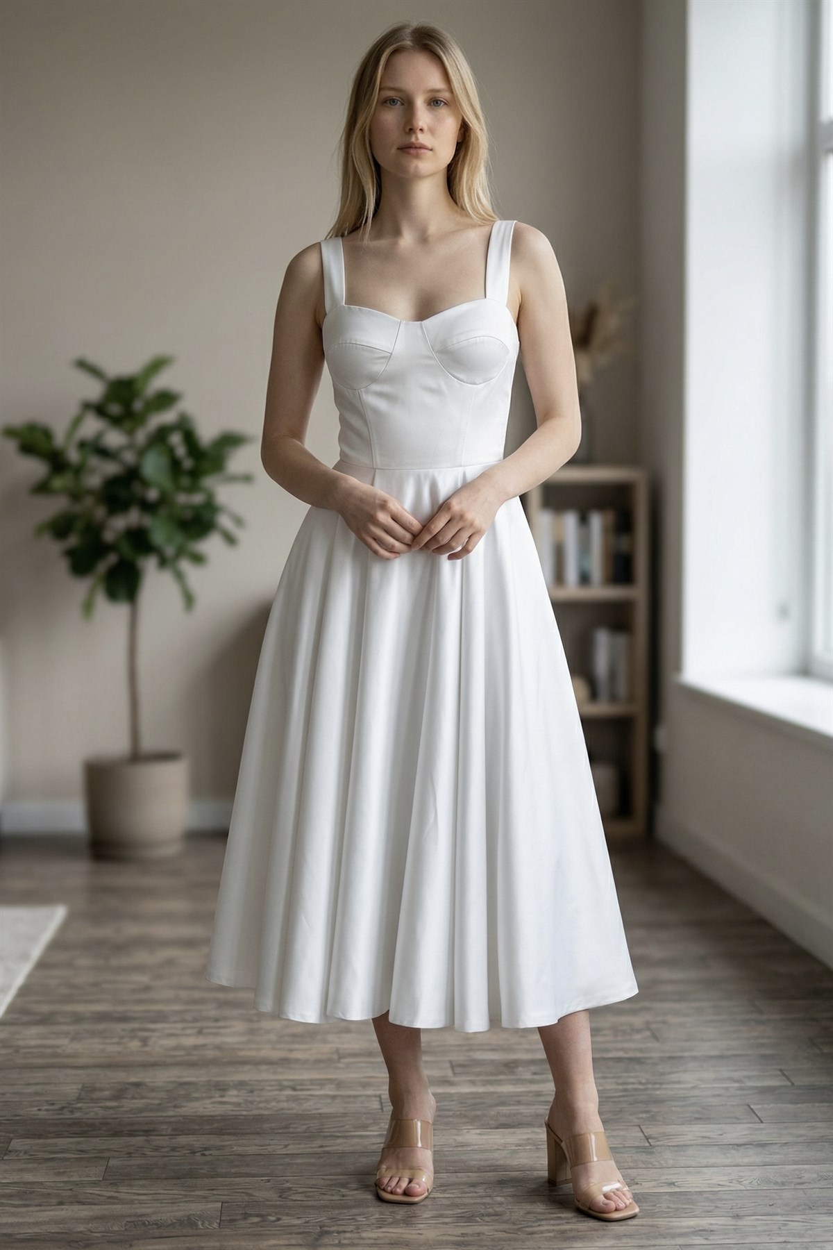 Saten Beyaz Midi Elbise - Nikah & After Party 