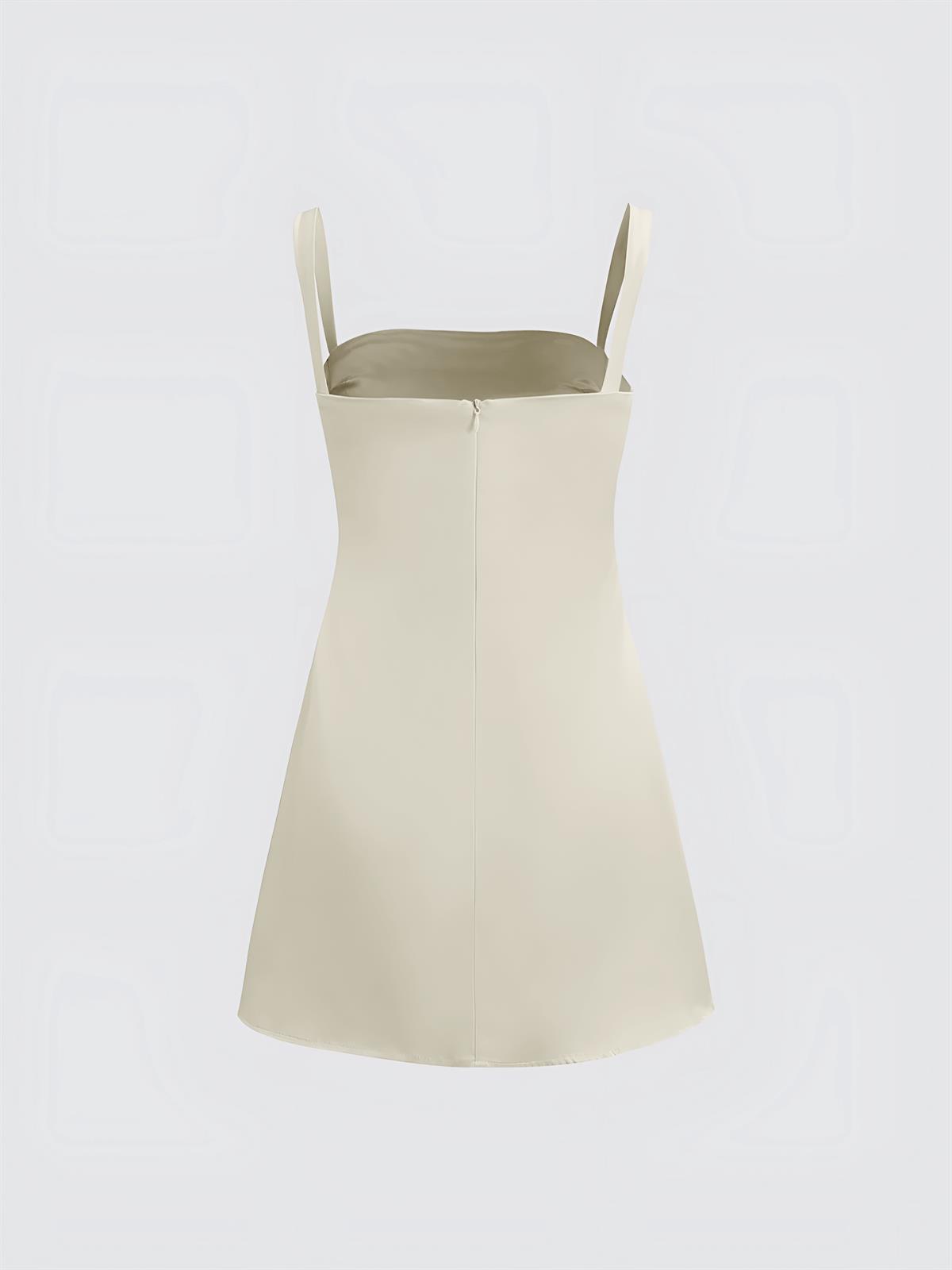 Saten Mini Elbise - Ekru