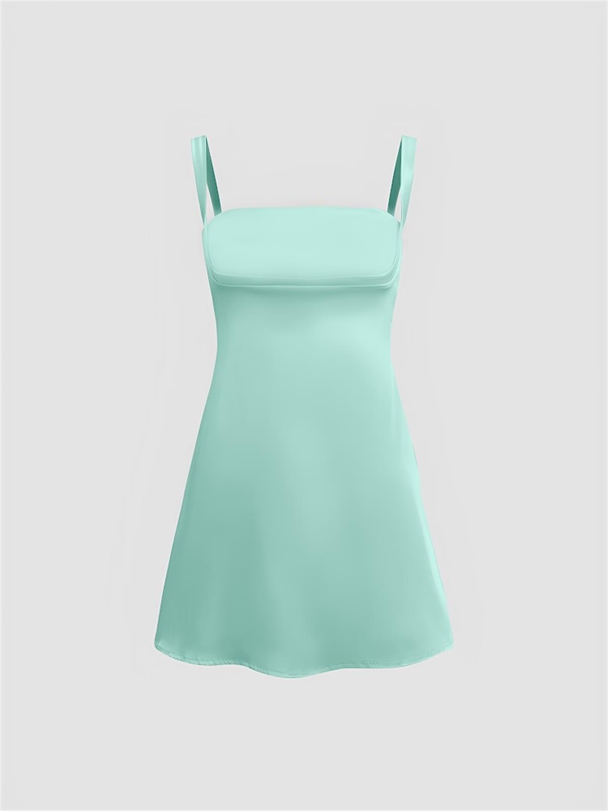 Saten Mini Elbise - Mint