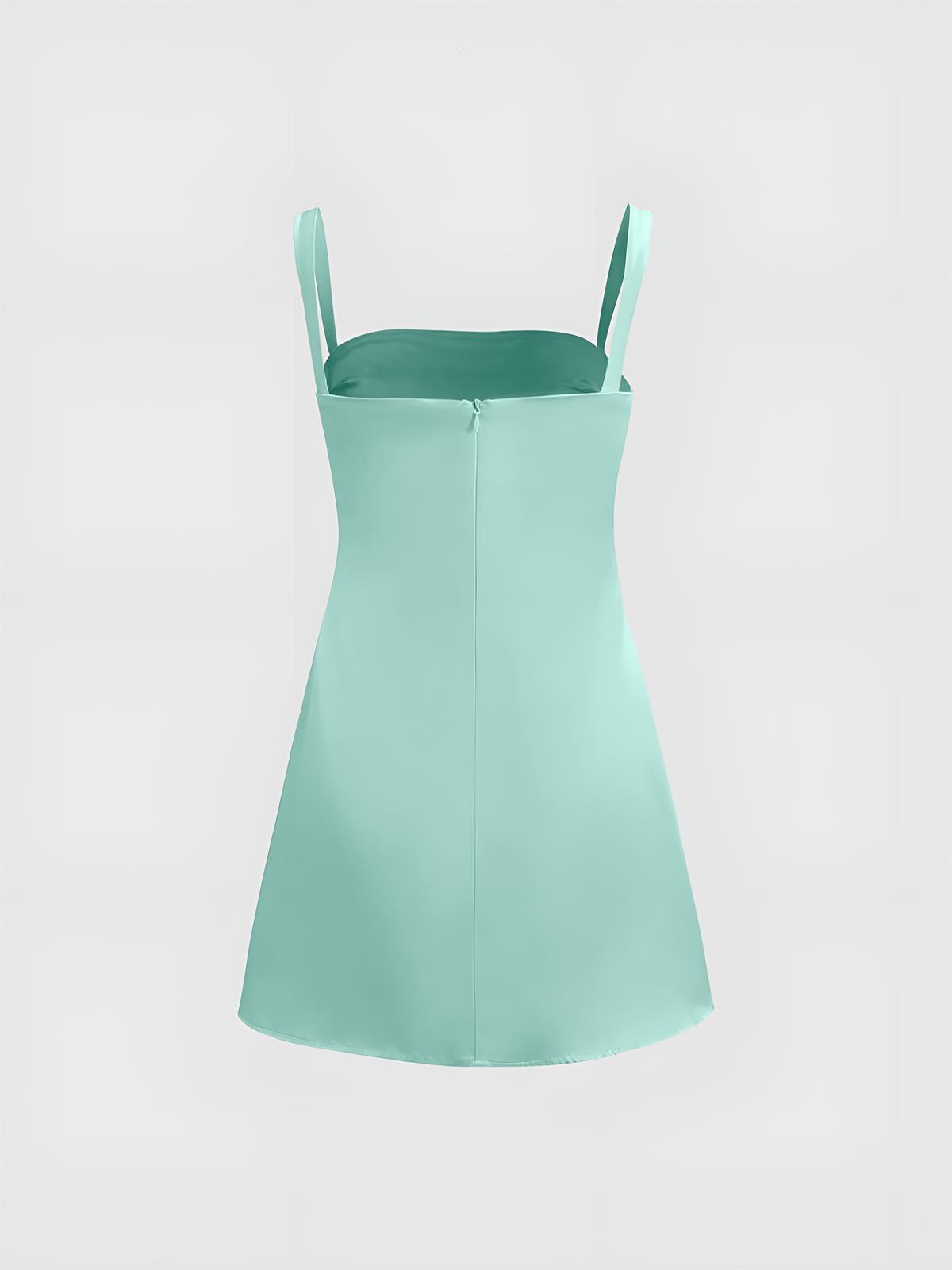 Saten Mini Elbise - Mint
