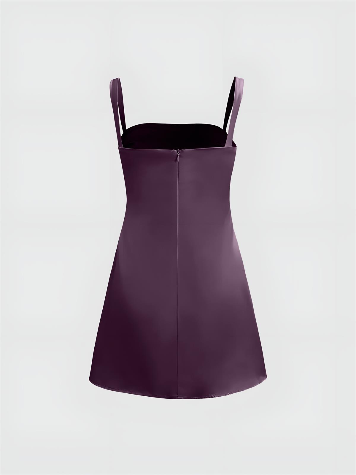 Saten Mini Elbise - Mürdüm