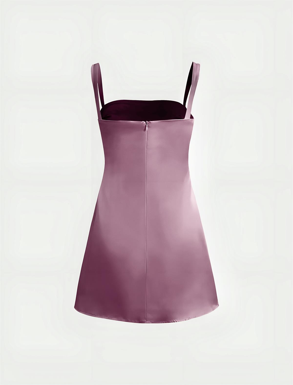 Saten Mini Elbise - Pastel Pembe